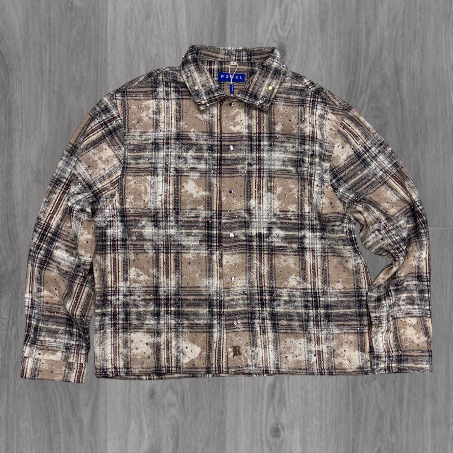 R3 - Rhinestone Button Down - GREY - 237