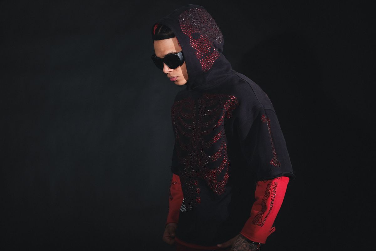 Gunzinii - Rhinestone Skeleton Hoodie - Black - GZ524