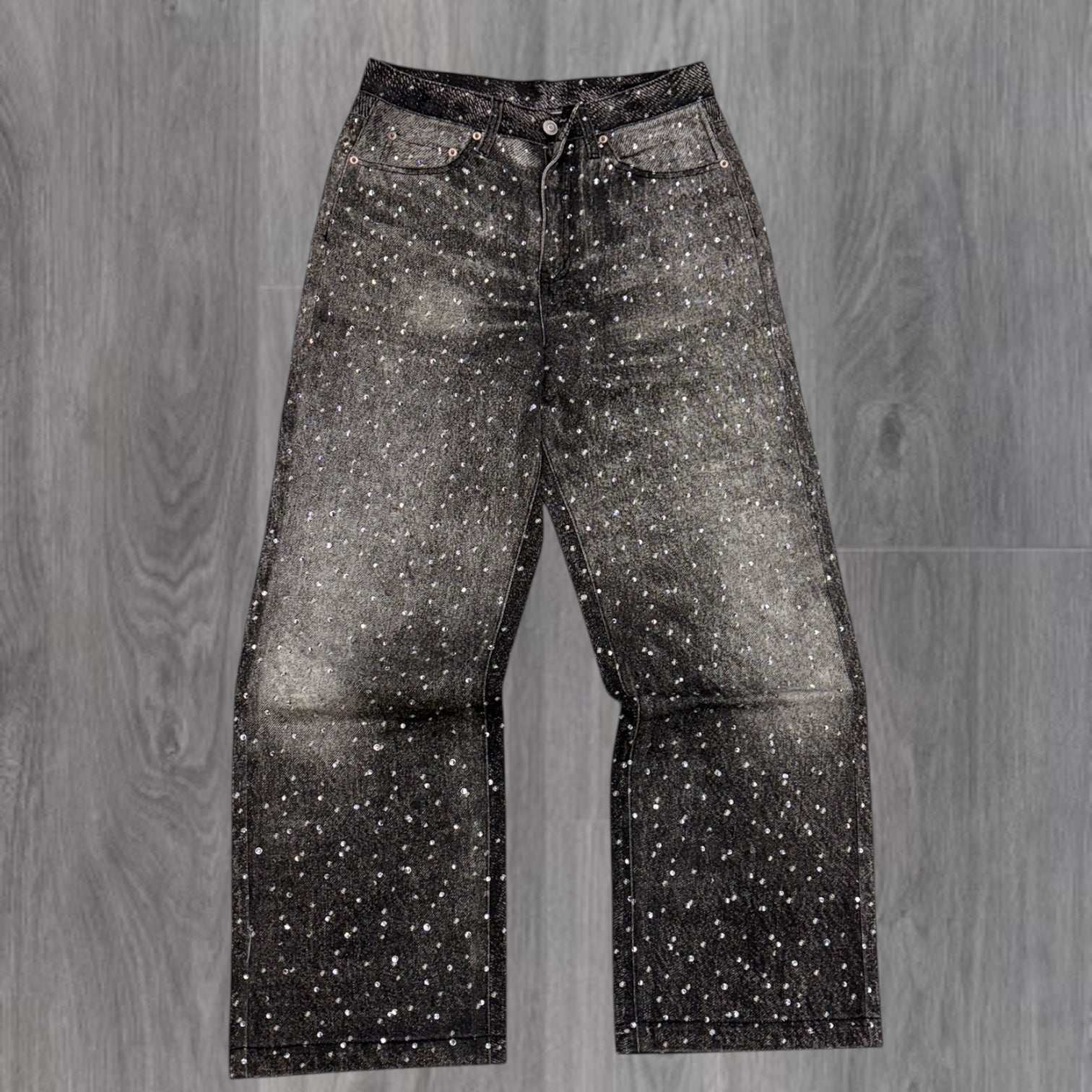 UNDEVELOPED - Noir Rhinestone Loose Denim - BLKWSH