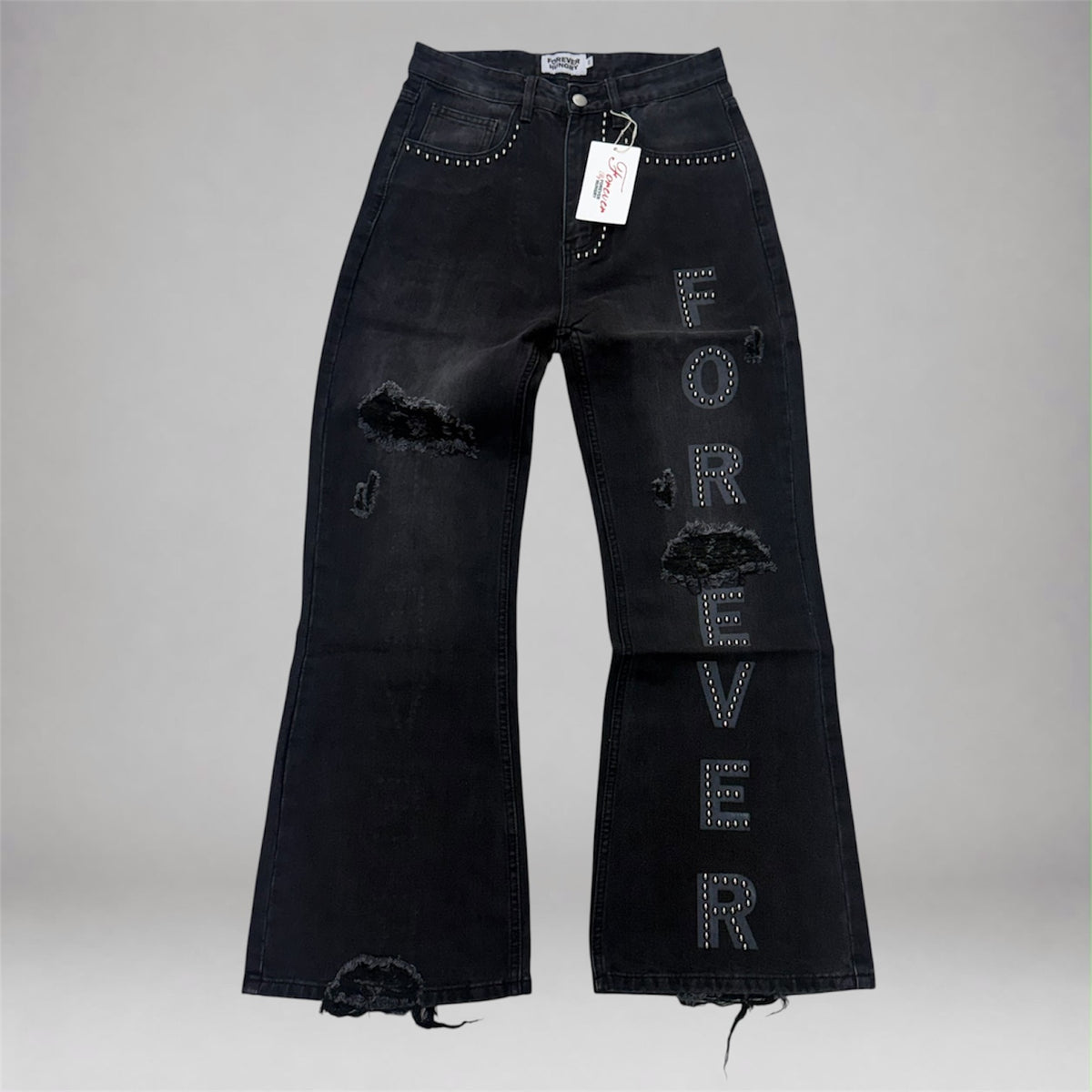 Forever Hungry - Baggy Studded Denim - Black Wash