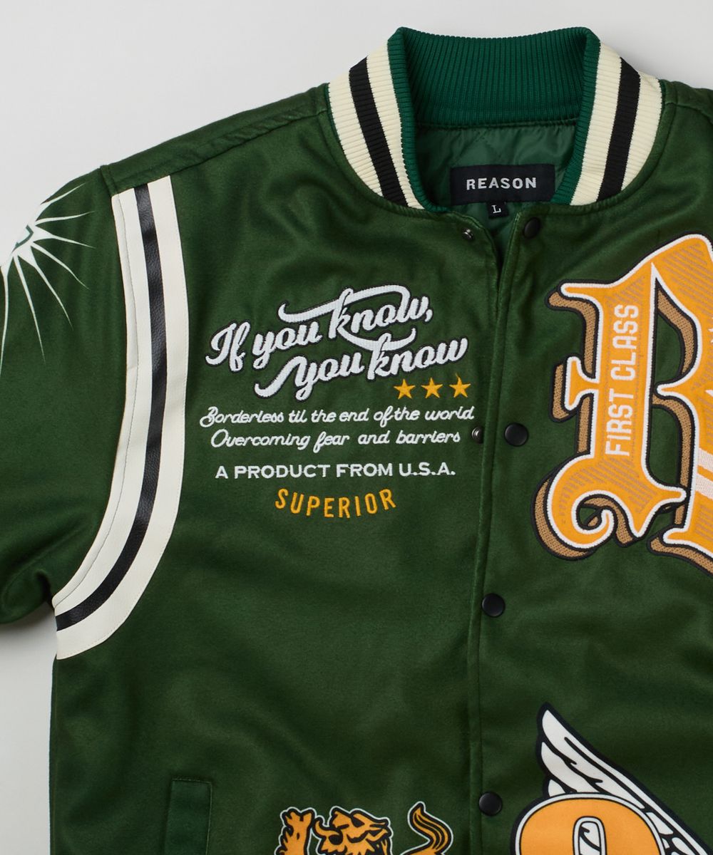 Reason Dept Of Chaos Letterman Styke Jacket Green “poly wool”OWG18