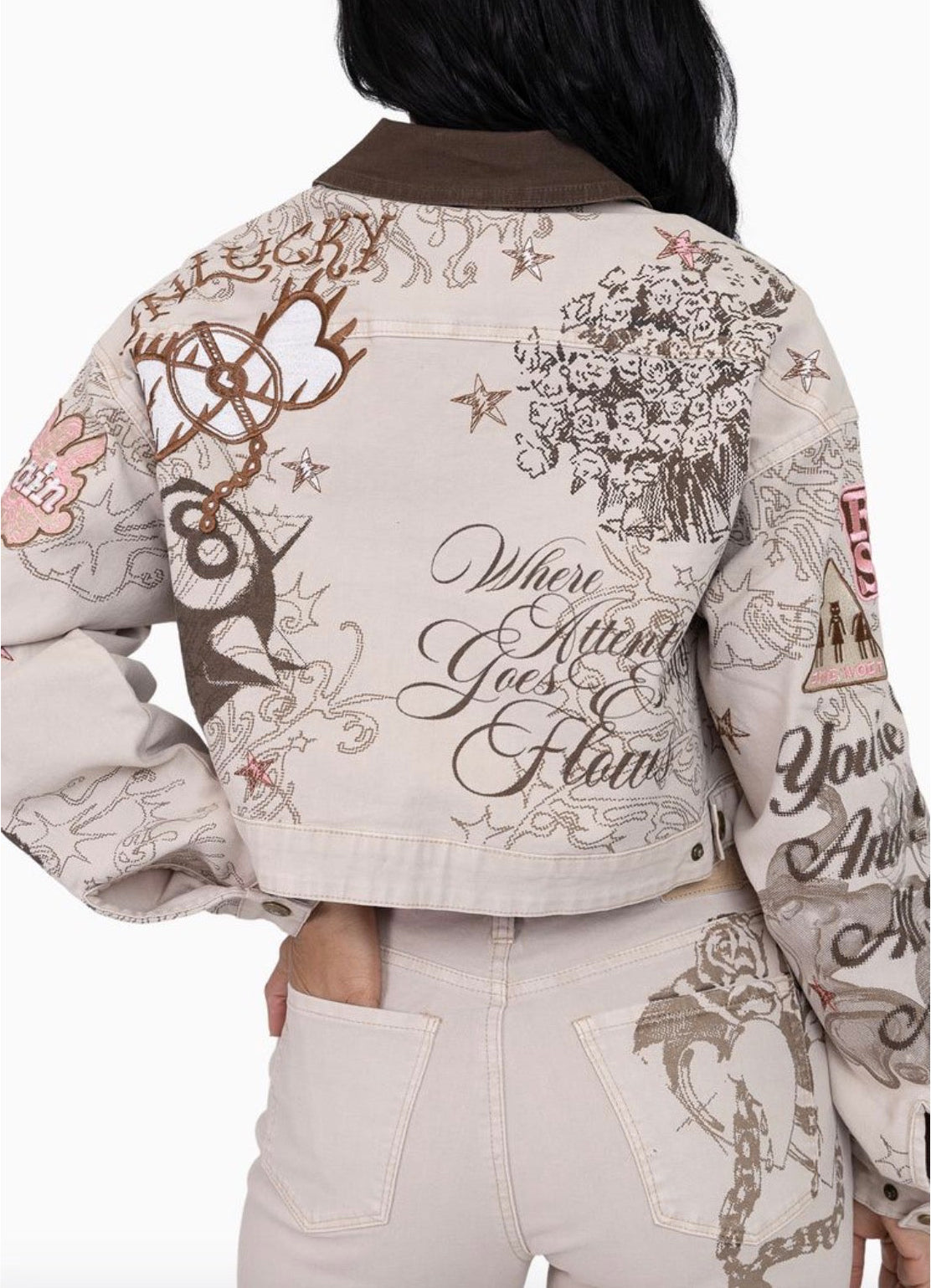 The Red - Embroidered Denim Set - Doe Skin F326