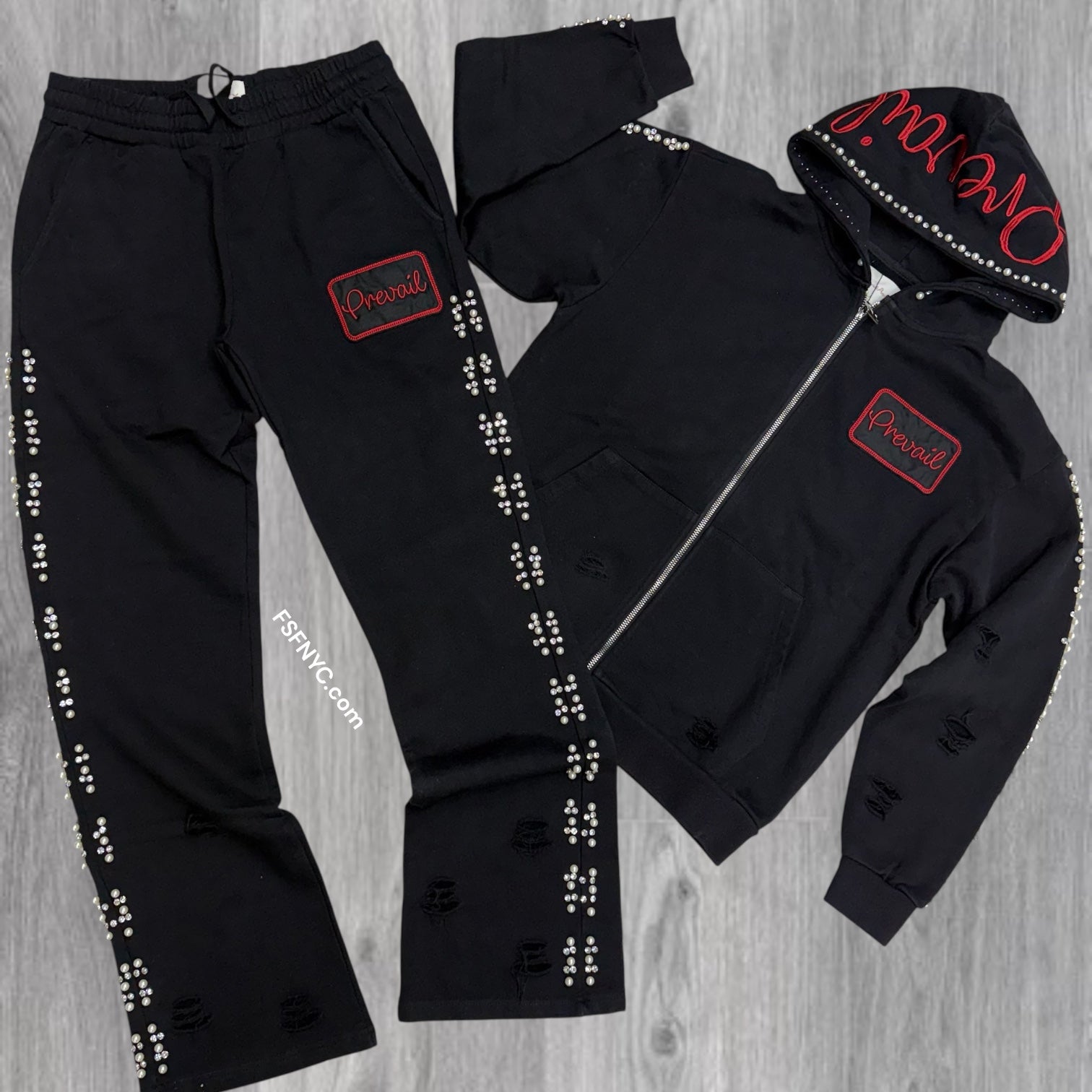 Prevail - Pearl Zip Hood Sweat Suit - Black - 086