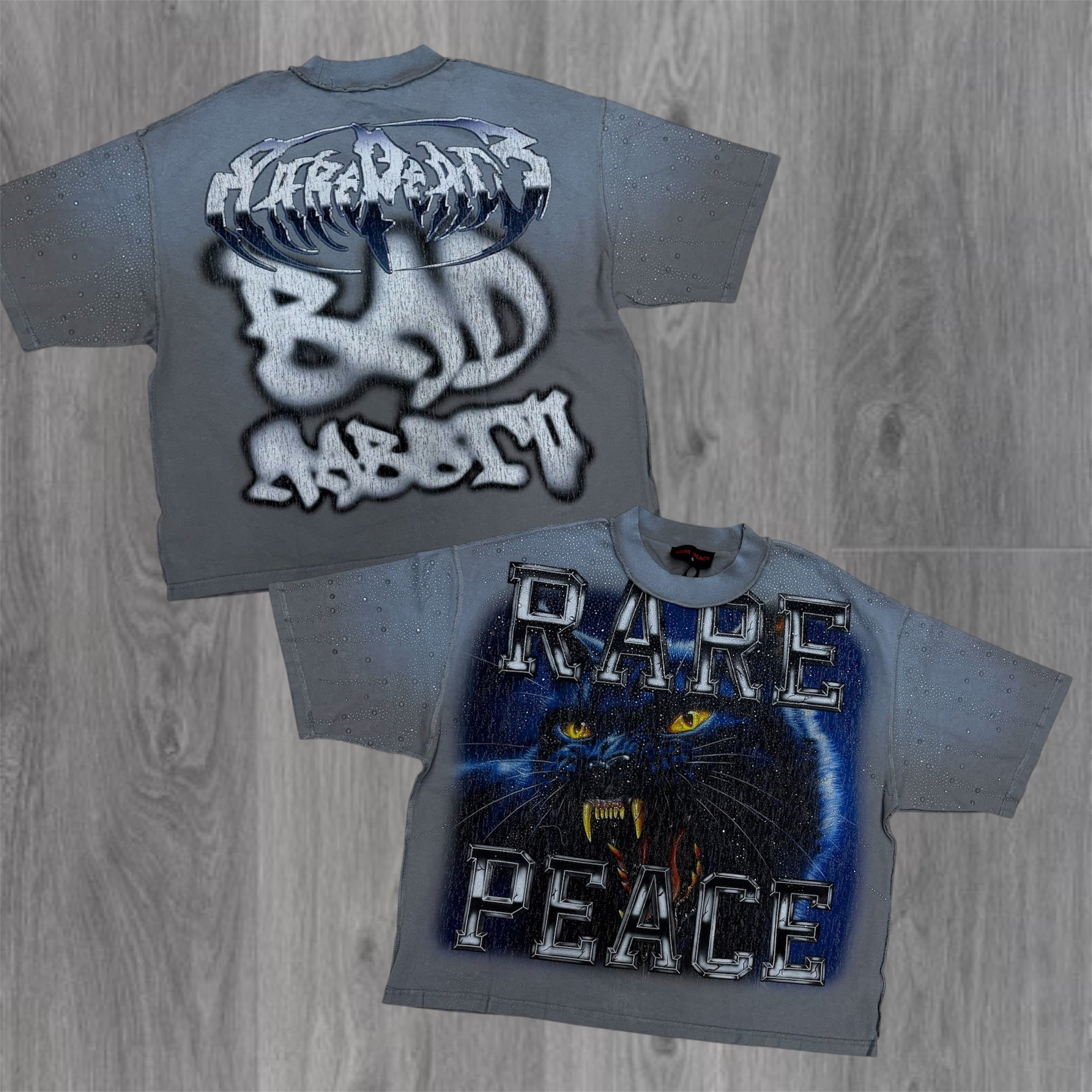 Rare Peace - Panther Rhinestone Grey Tee - 6017
