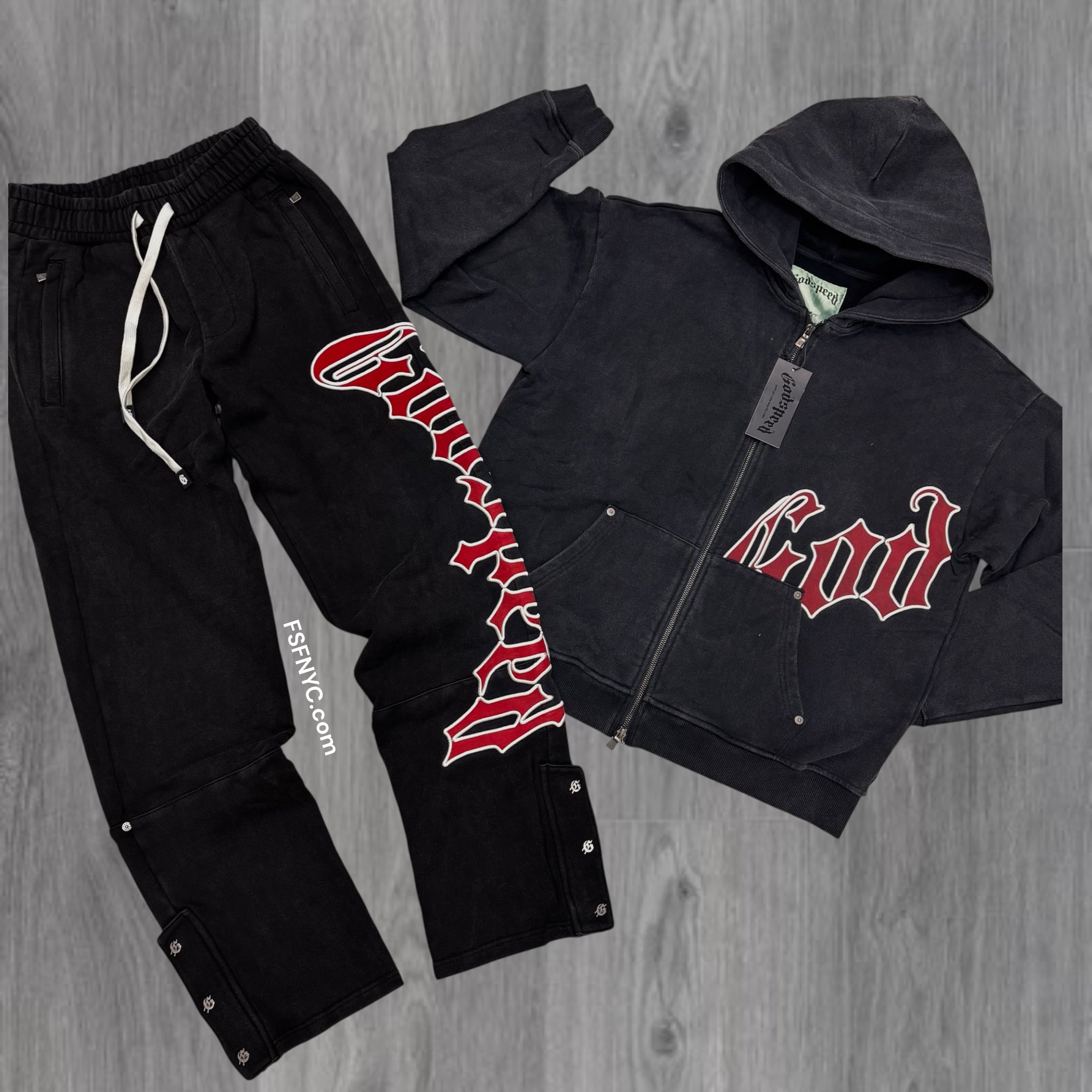 GODSPEED - Classic Zip Sweat suit - Black/Red