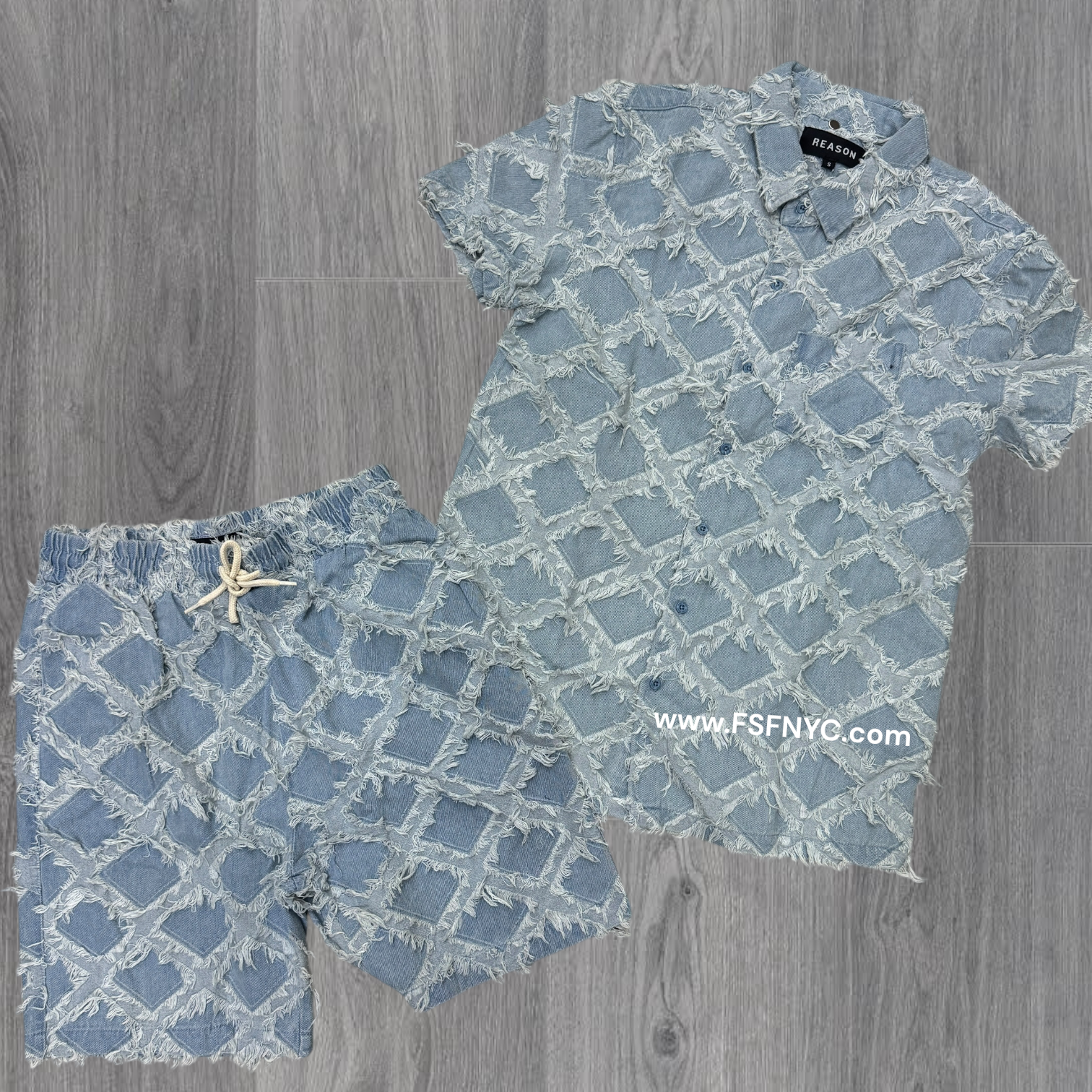 Reason - Textured Short Set - Blue 558