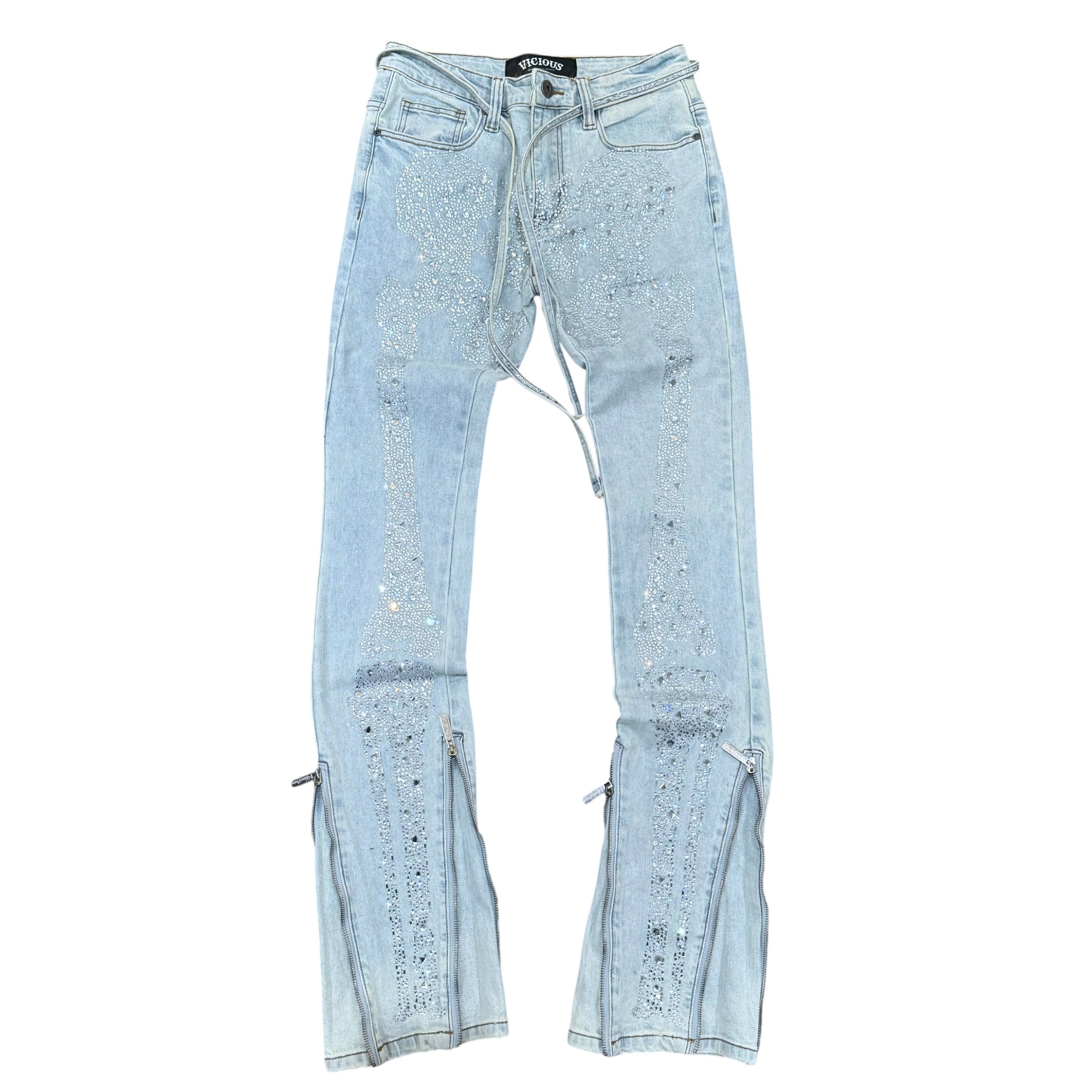 Vicious- STACKED RHINESTONE SKELETON DENIM - Blue - VC807