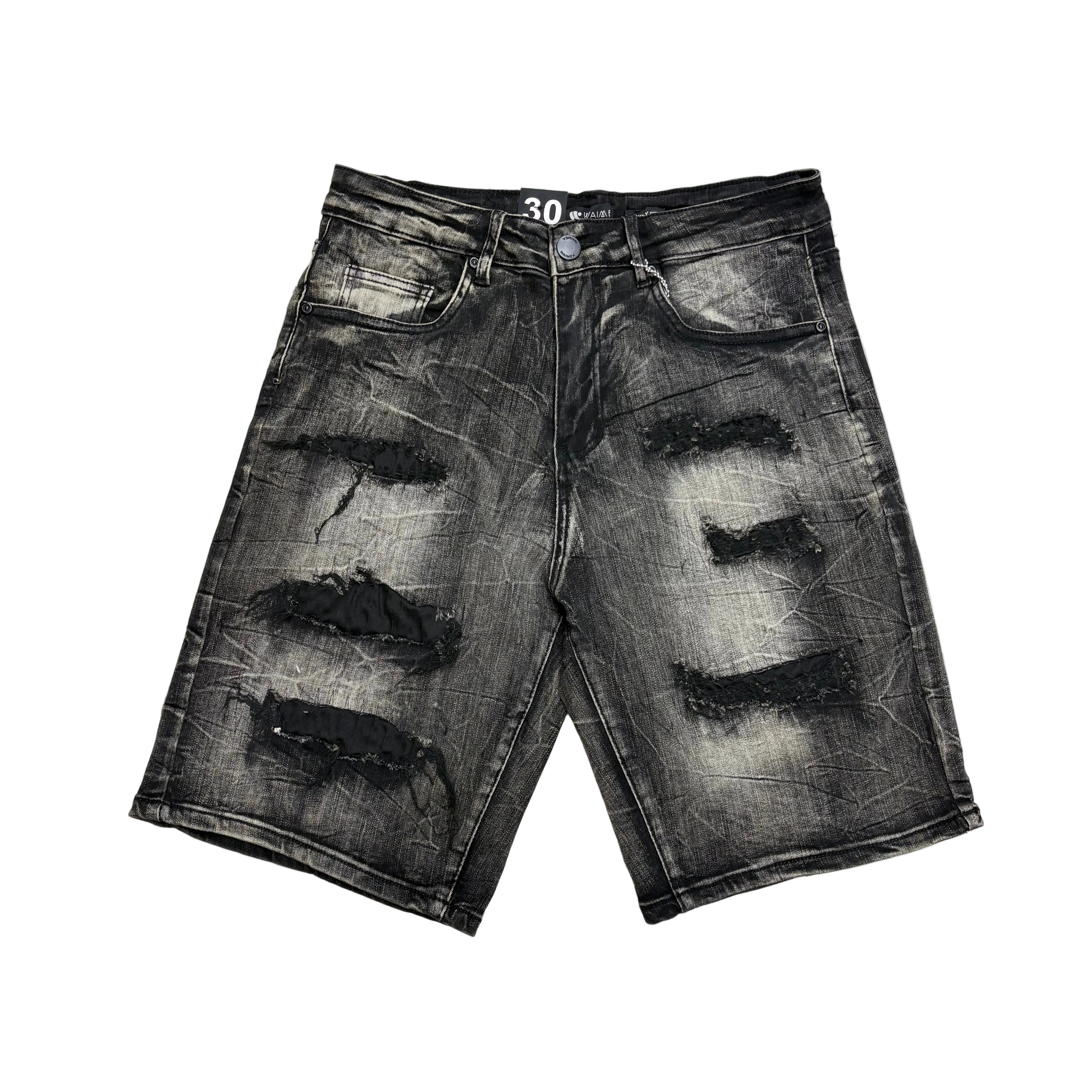W - Distress Denim Shorts - charcoal Wash - M7594D