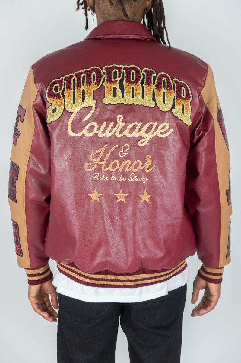 Superior PU Leather Jacket Burgundy 525