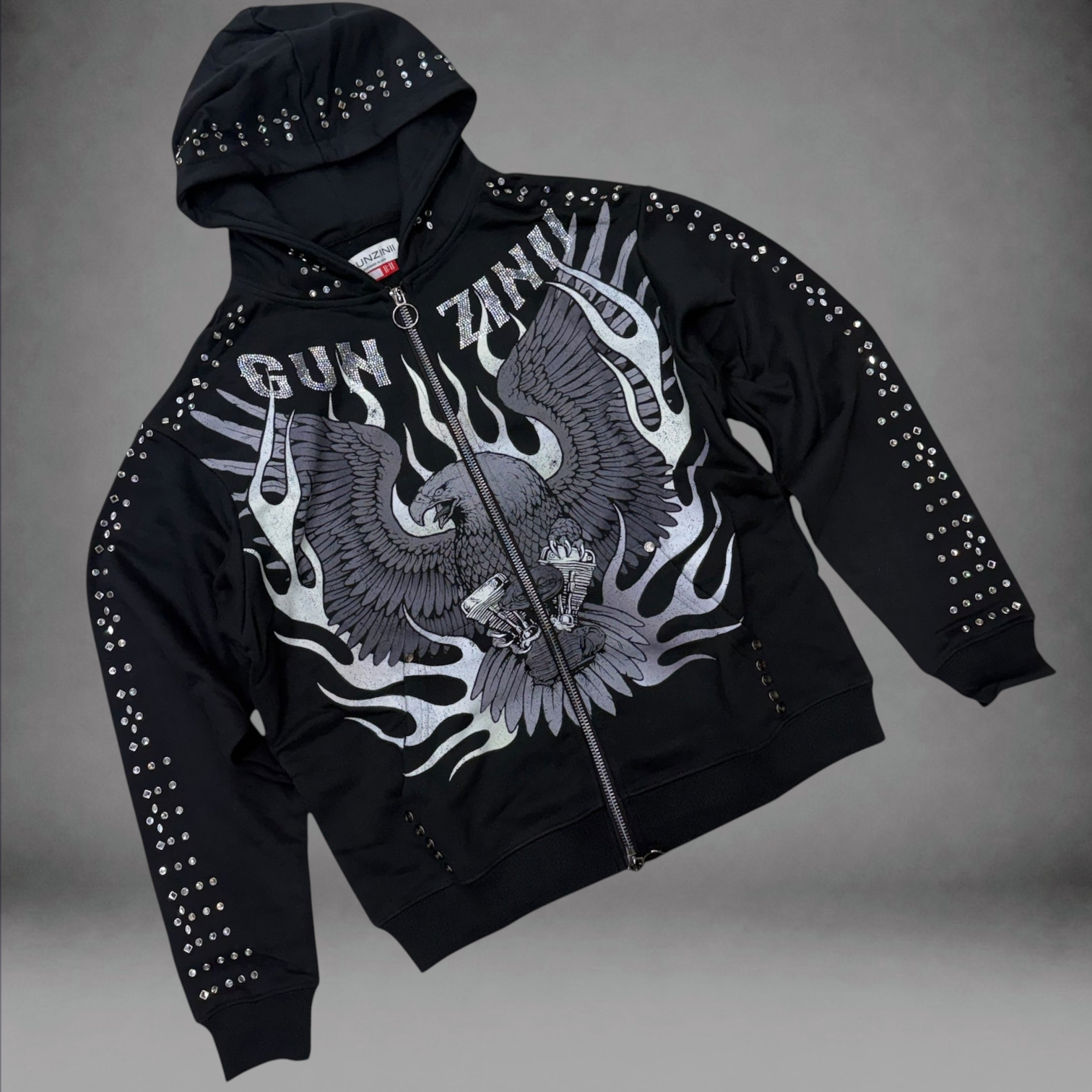 Gunzini - Eagle Crystal Zip up hoodie - Black 556