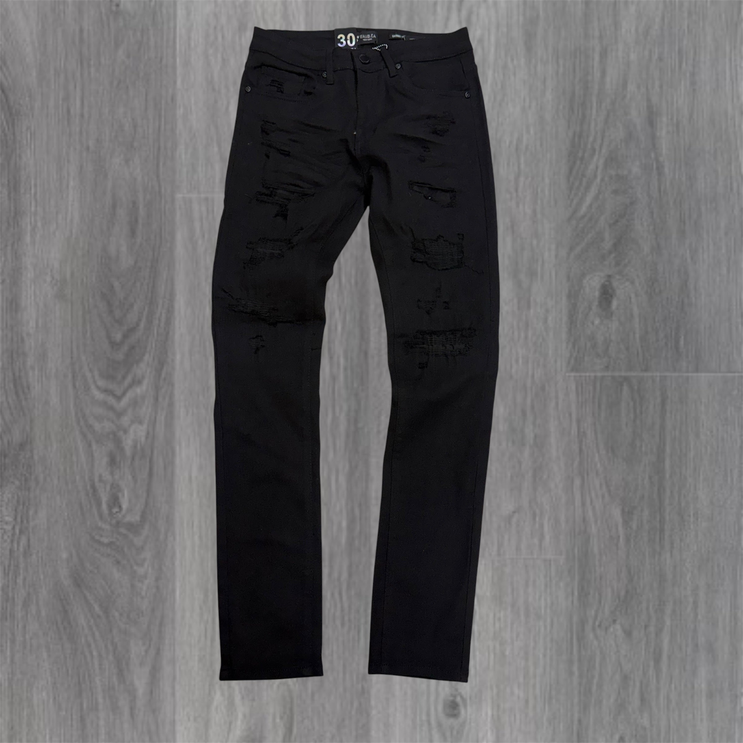 W - Distress Skinny Fit Denim - Jet Black - M8770