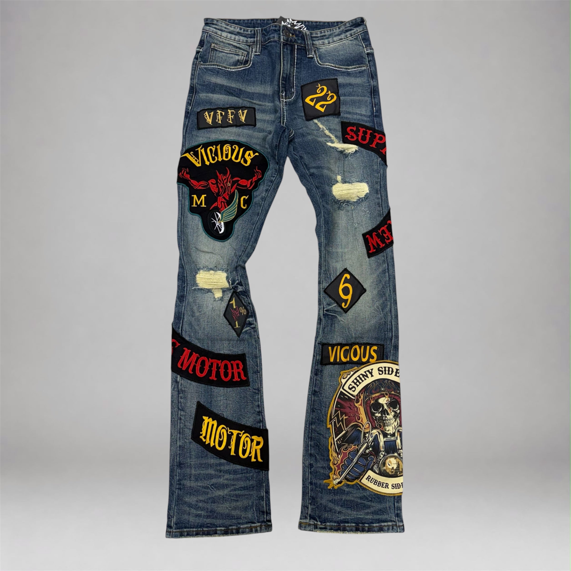 Vicious - Patches Flare Denim  - MD Blue VC1215