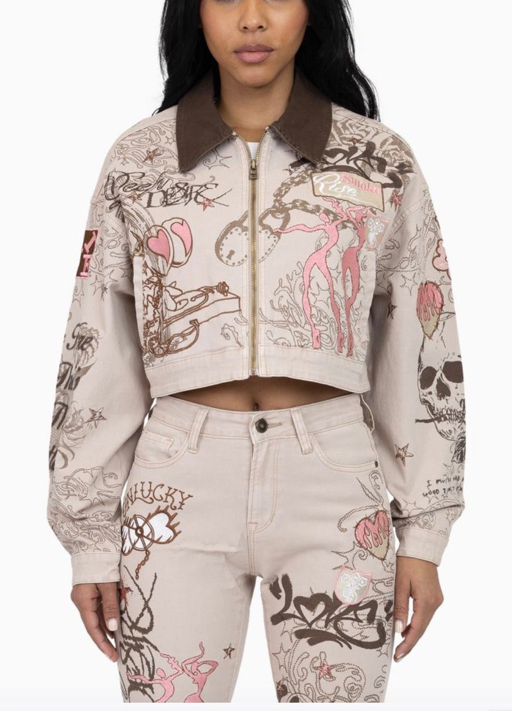 The Red - Embroidered Denim Set - Doe Skin F326
