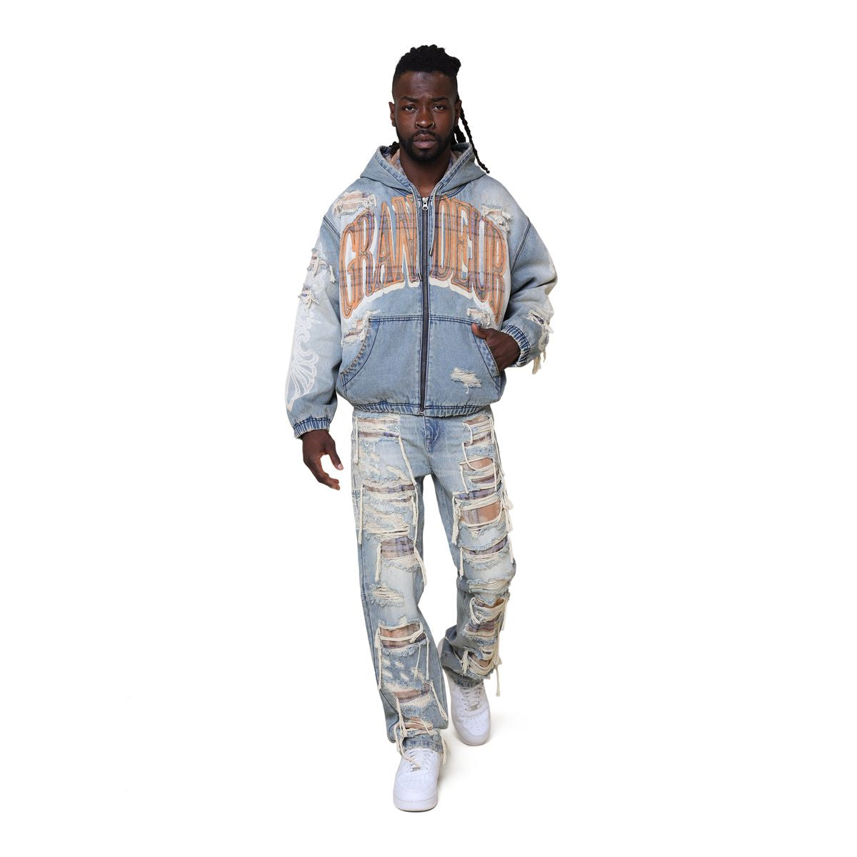 Rise - Distress with Plaid Jeans - Mnich - JP25644