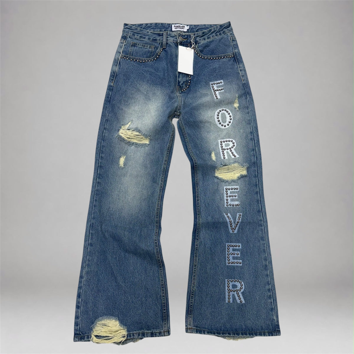 Forever Hungry - Baggy Studded Denim - Blue Wash