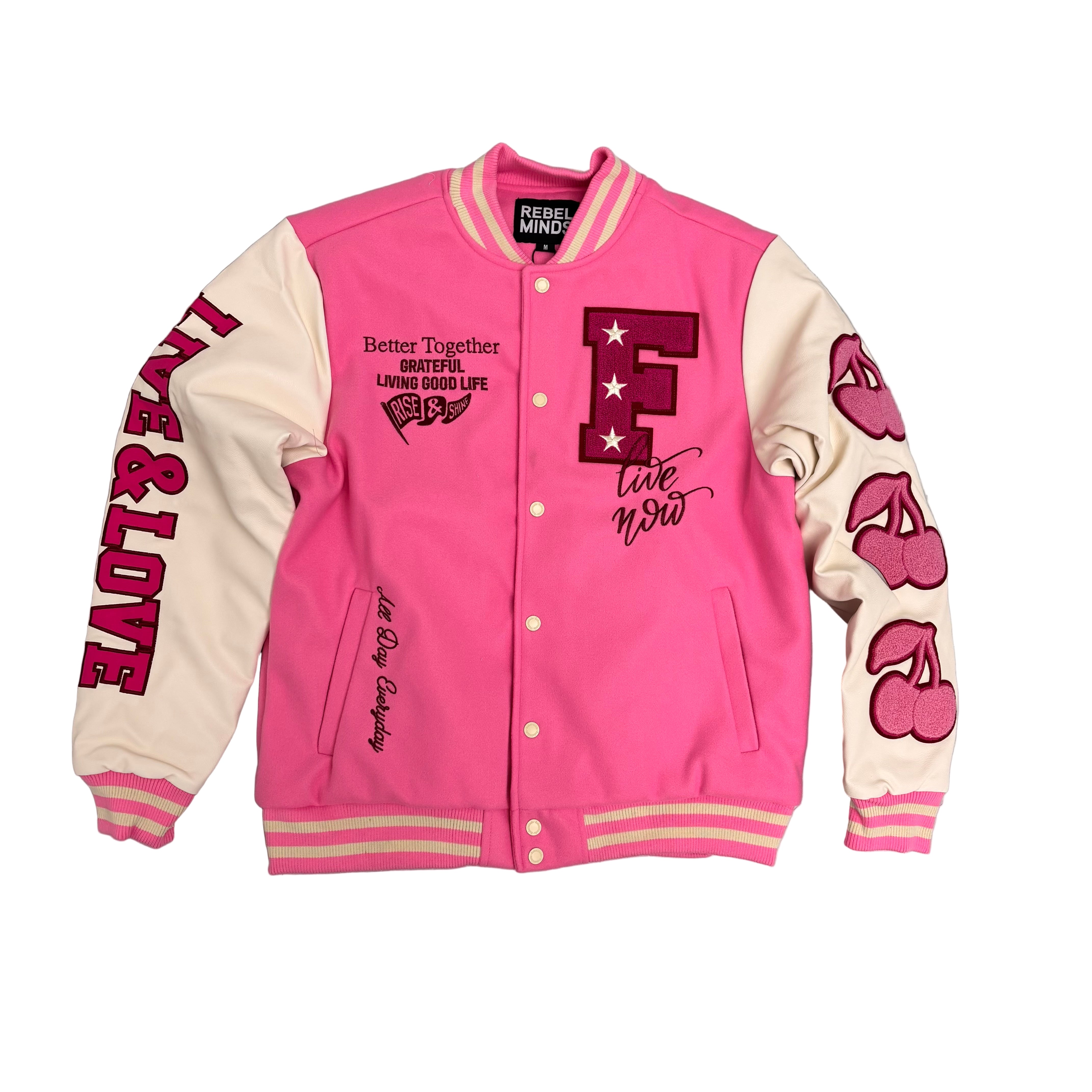 REBEL - Live and Love Varsity Jacket - PINK - 560