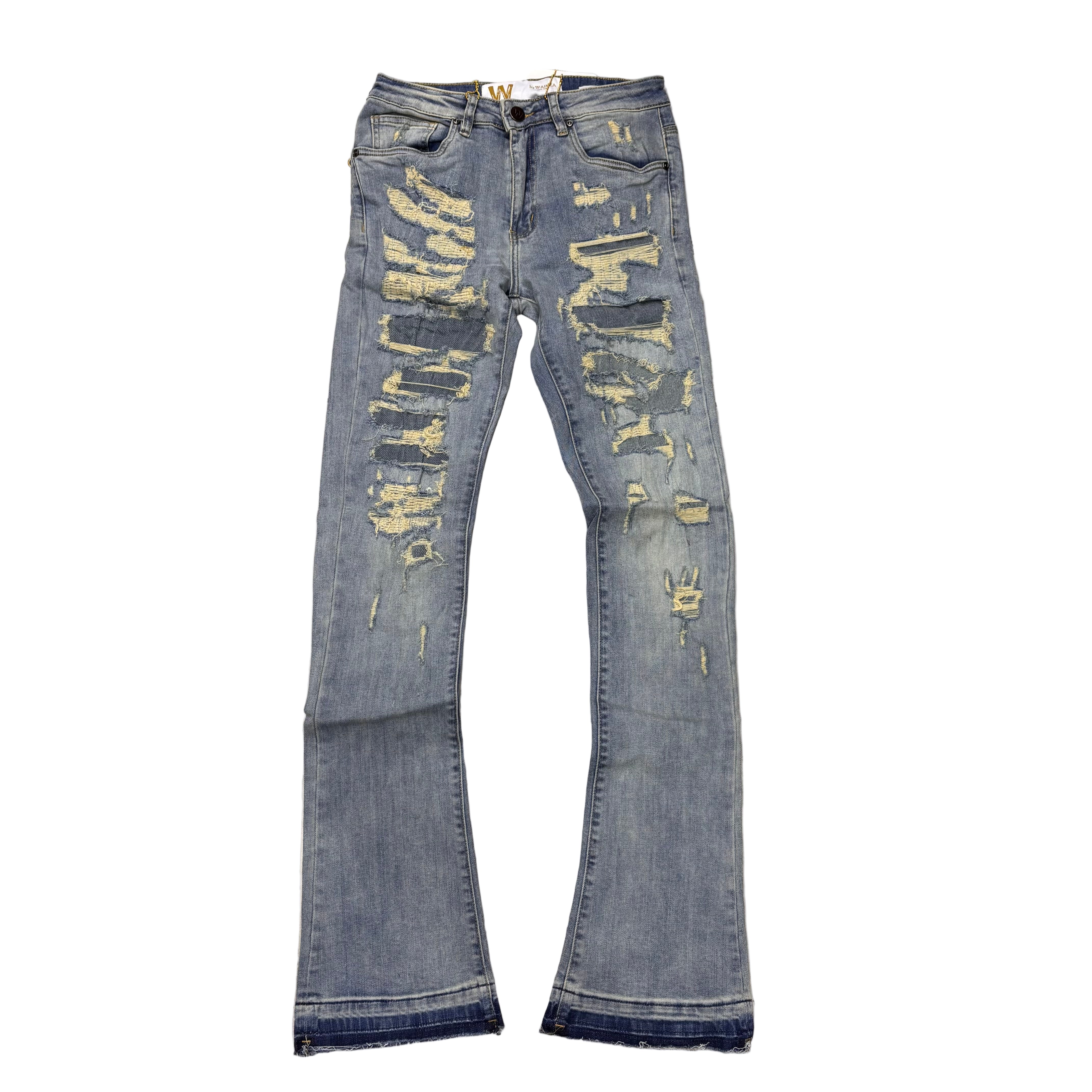 W - Stackec Distress Denim - Blue WASH - M8204D