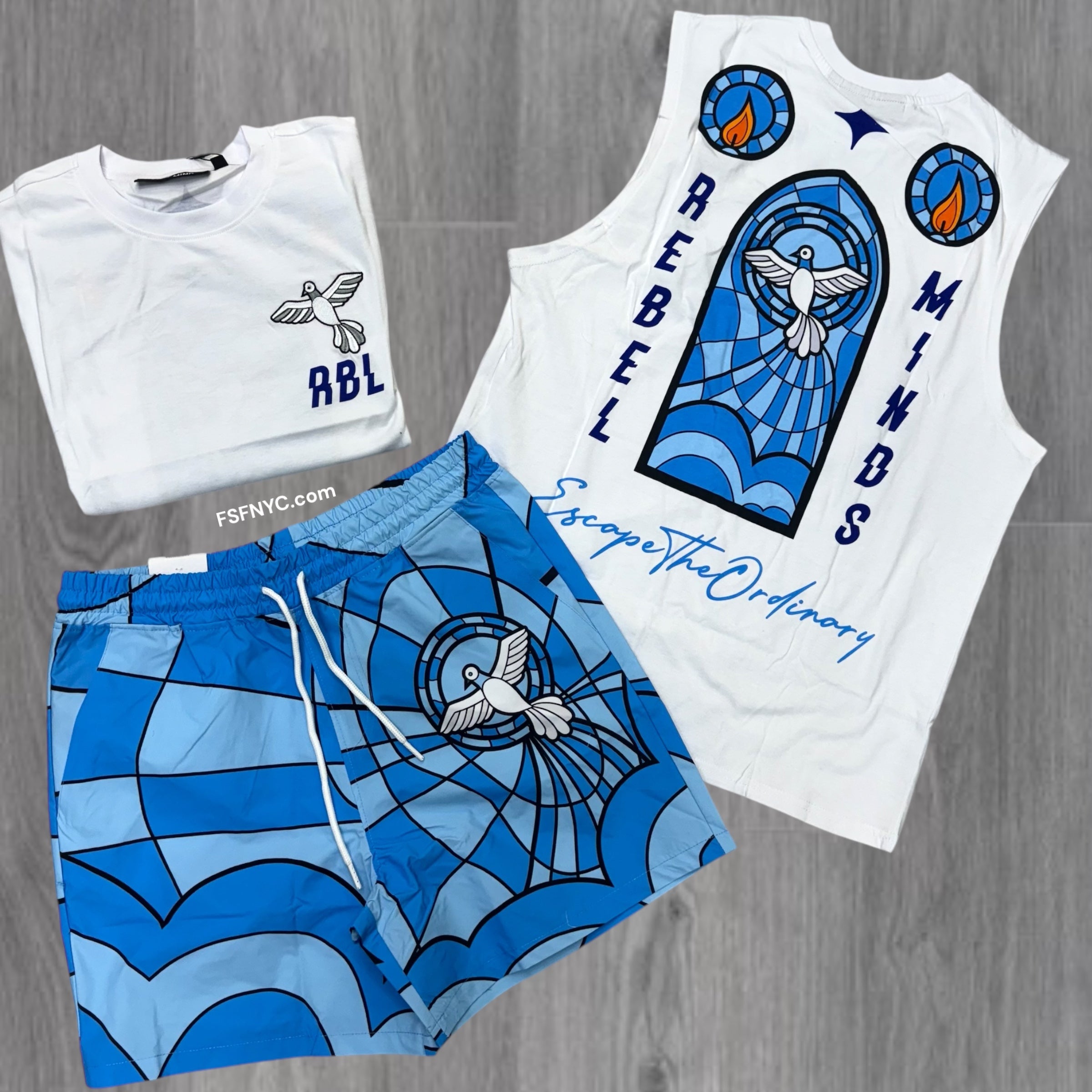 Rebel Escape Sleevless Short Set Blue white 922 122