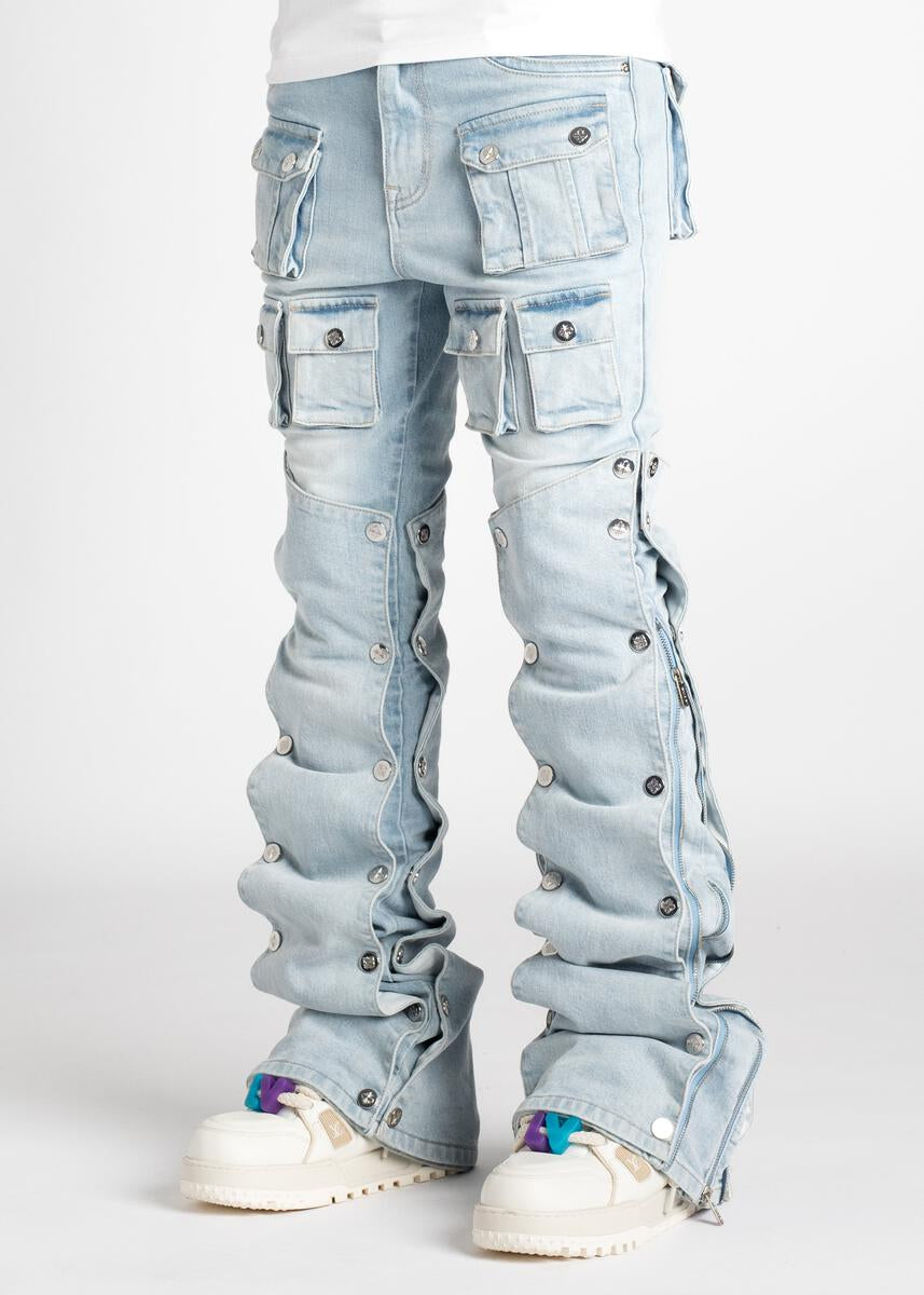 Guapi Stacked Blue  zipper and snaps Denim