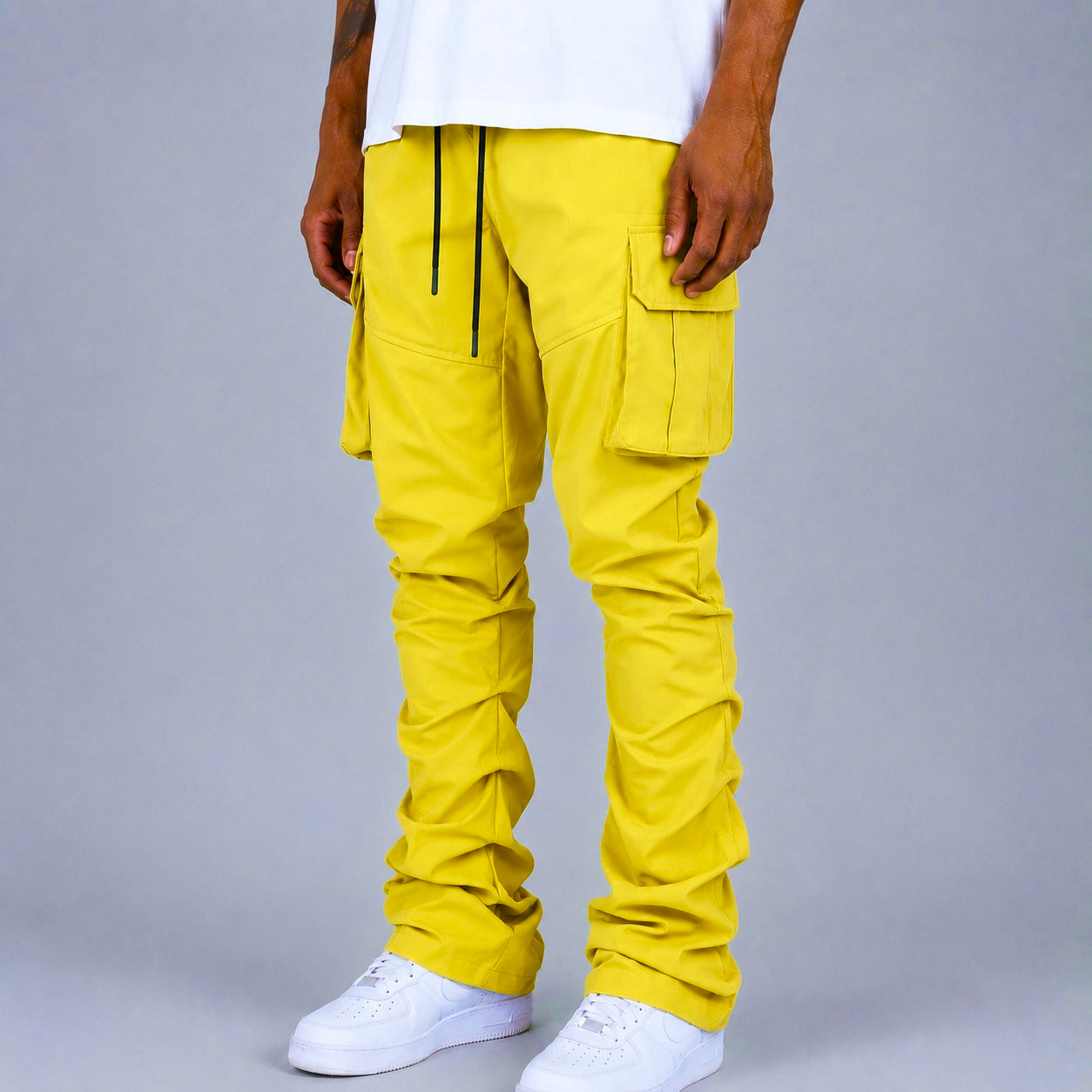 R - Stacked Flare Nylon Cargo -  Yellow - 422