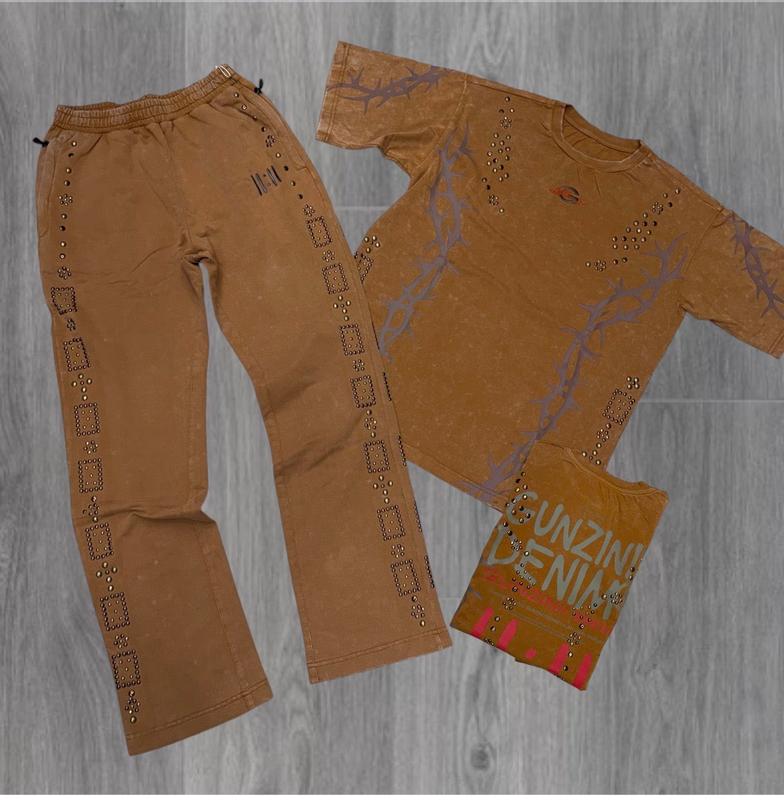 Gunzini - Stacked Pants-T-shirt Set - Mocha 732 731