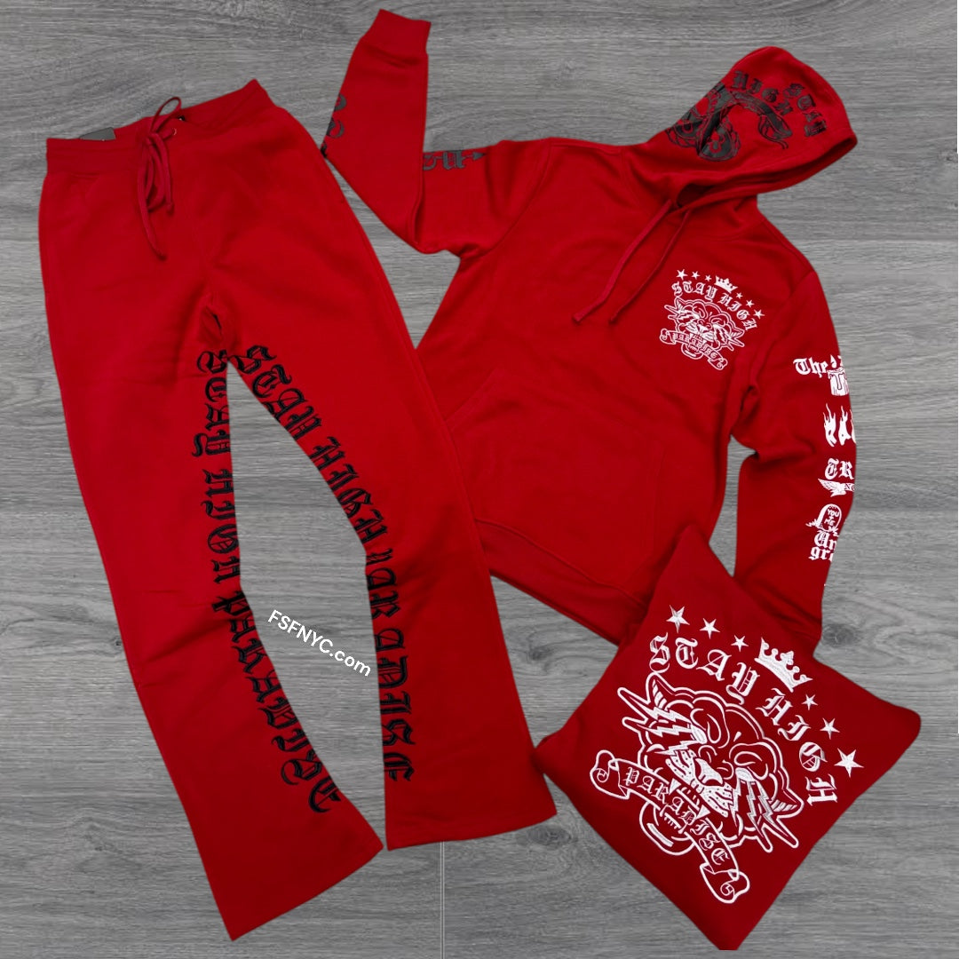 Rebel Stacked High SweatSuit Red 391 491