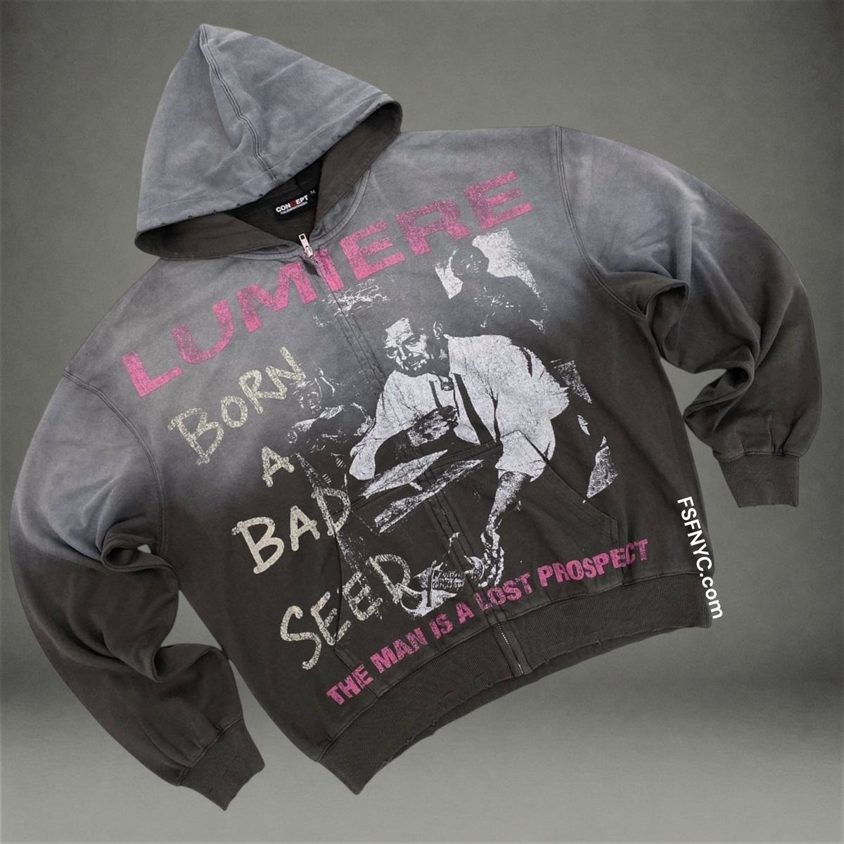 Bad Seed Zip Hoodie - Grey Wash - 42