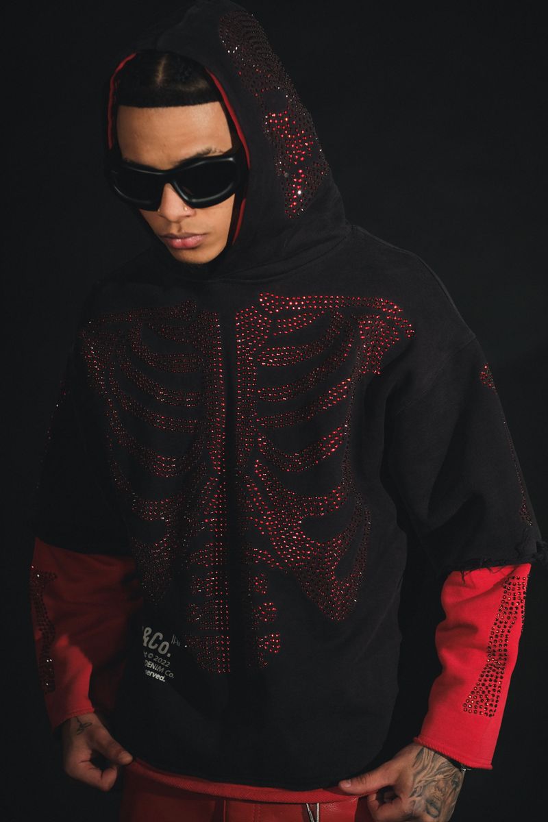 Gunzinii - Rhinestone Skeleton Hoodie - Black - GZ524