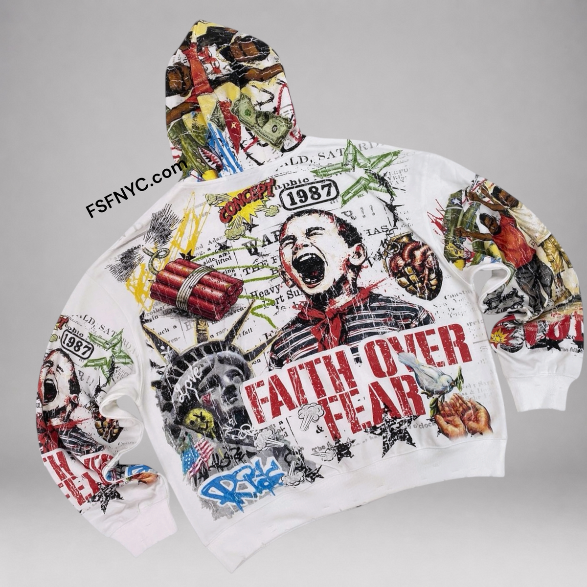 Over Fear Zip Hoodie - White Wash - 38