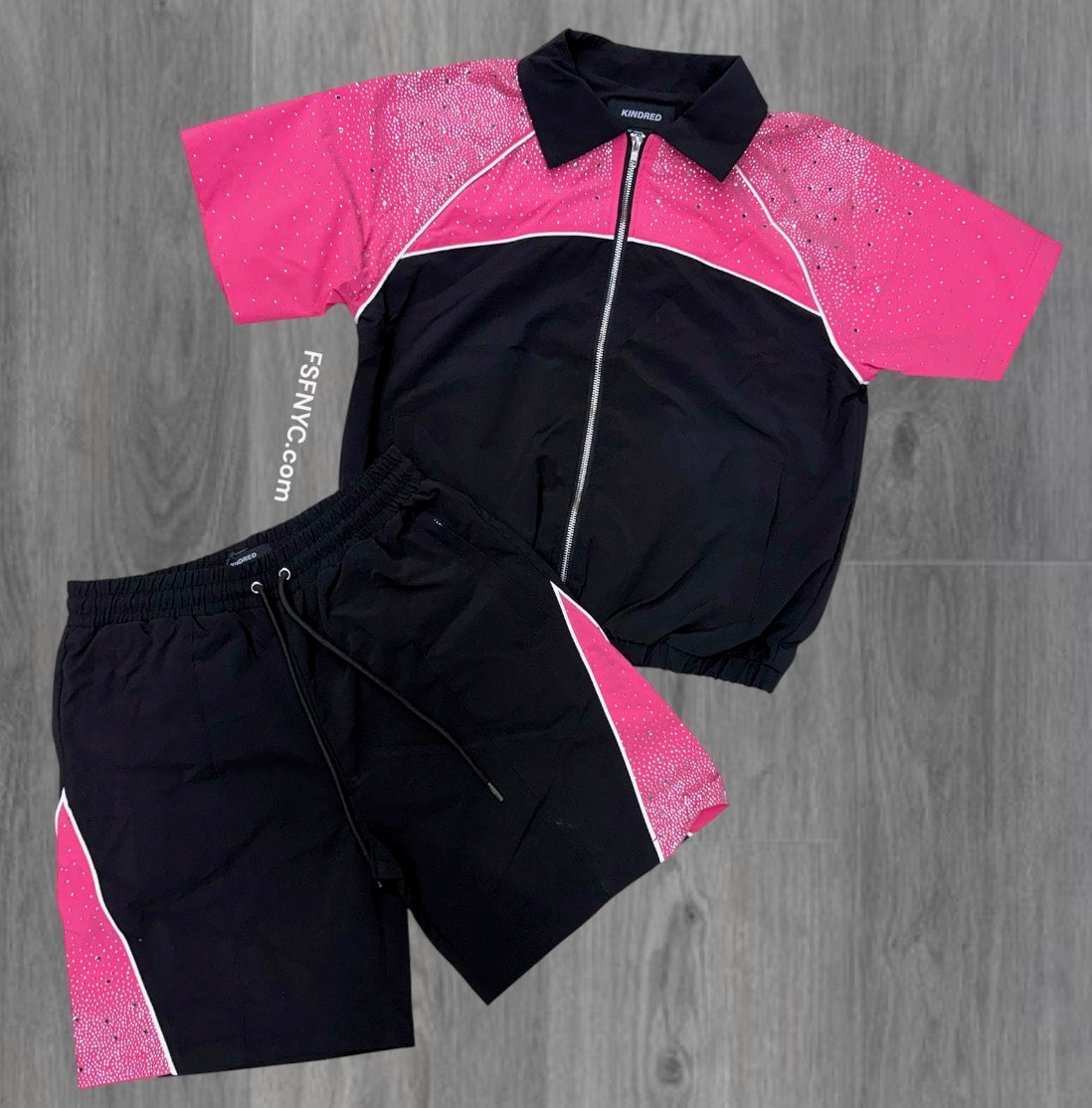 Rhinestones Windbreaker - Set - Black/Pink - 261T