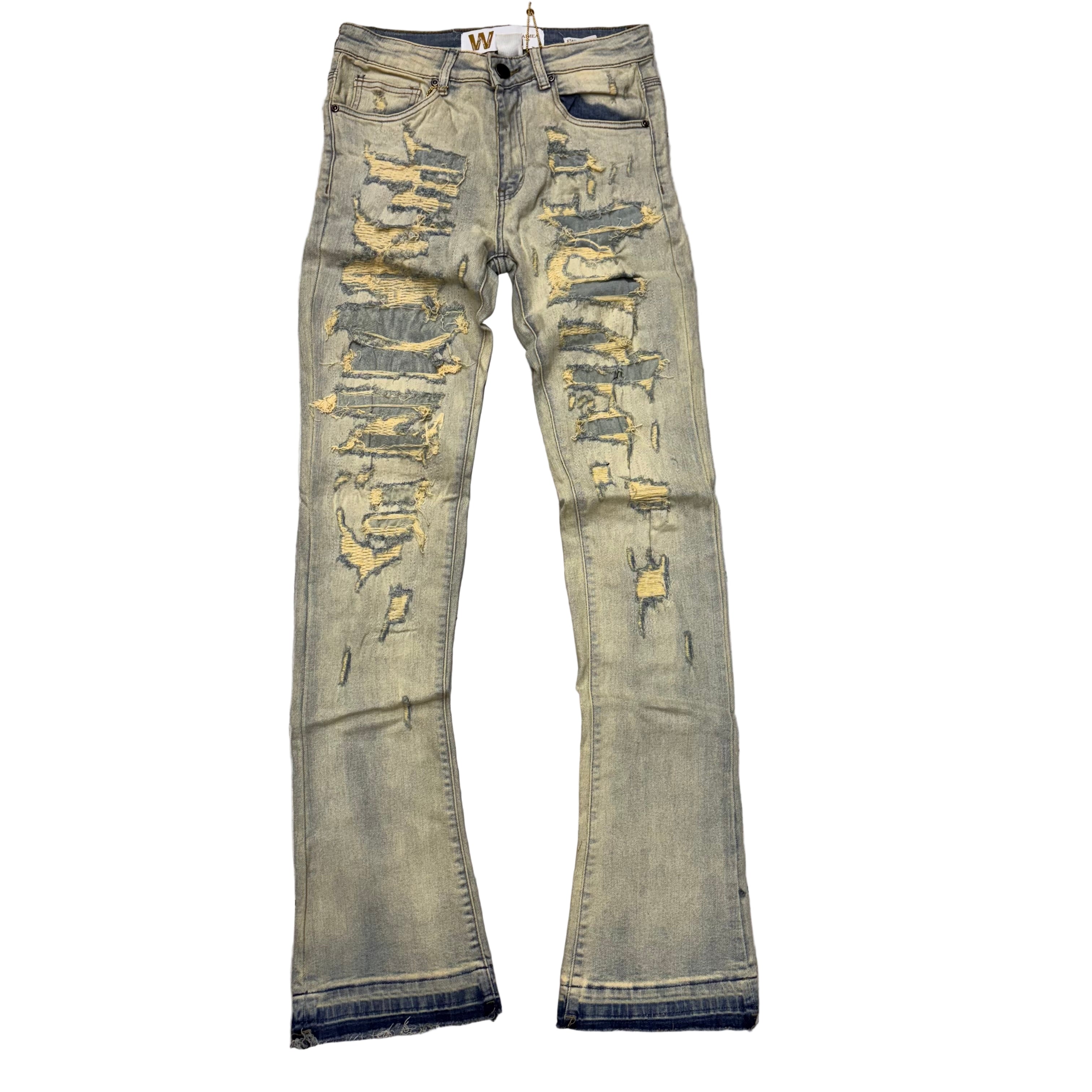 W - Stacked Distress Denim - Bleach WASH - M8204D