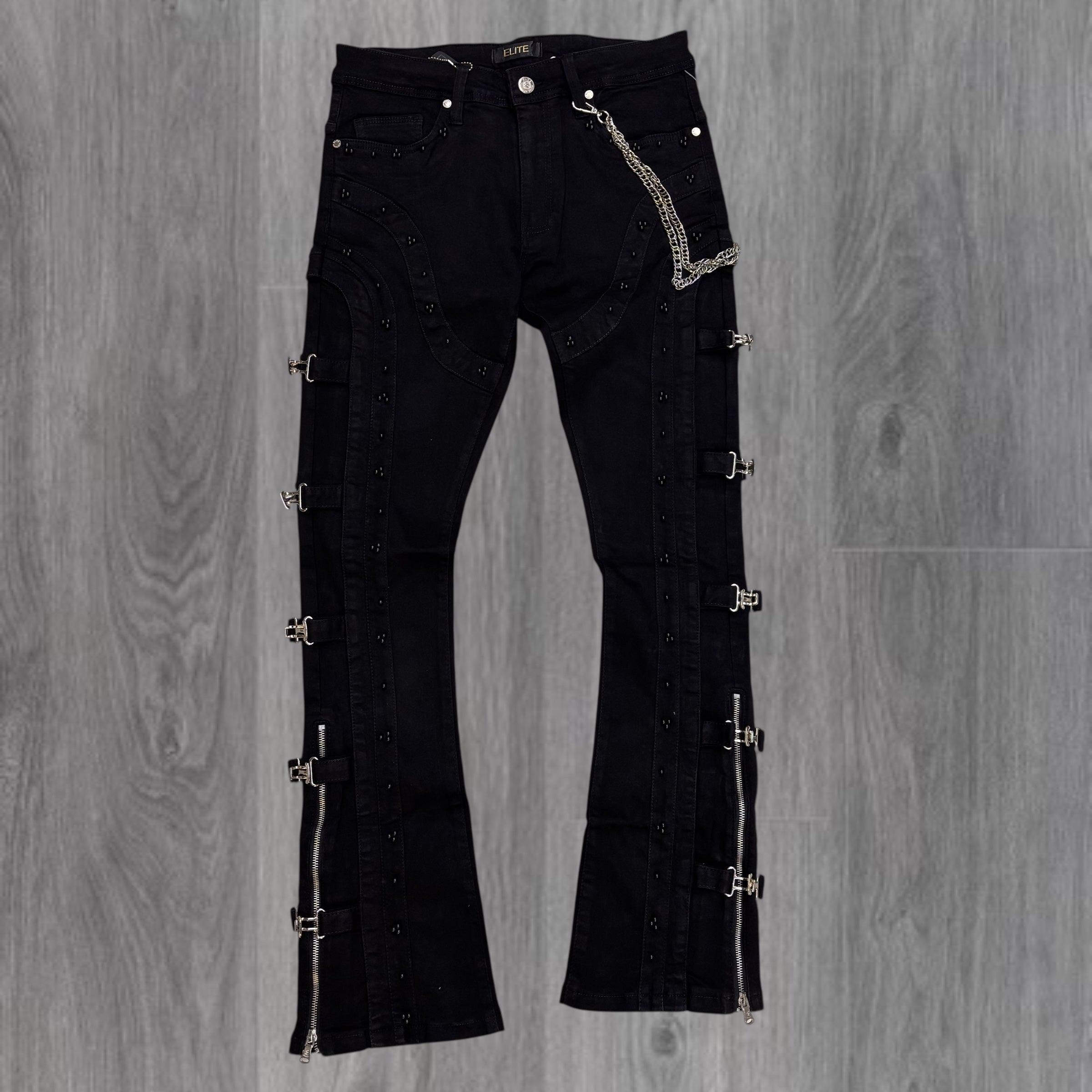 ELITE - Stacked Rhinestone Denim - JET BLK- 19450