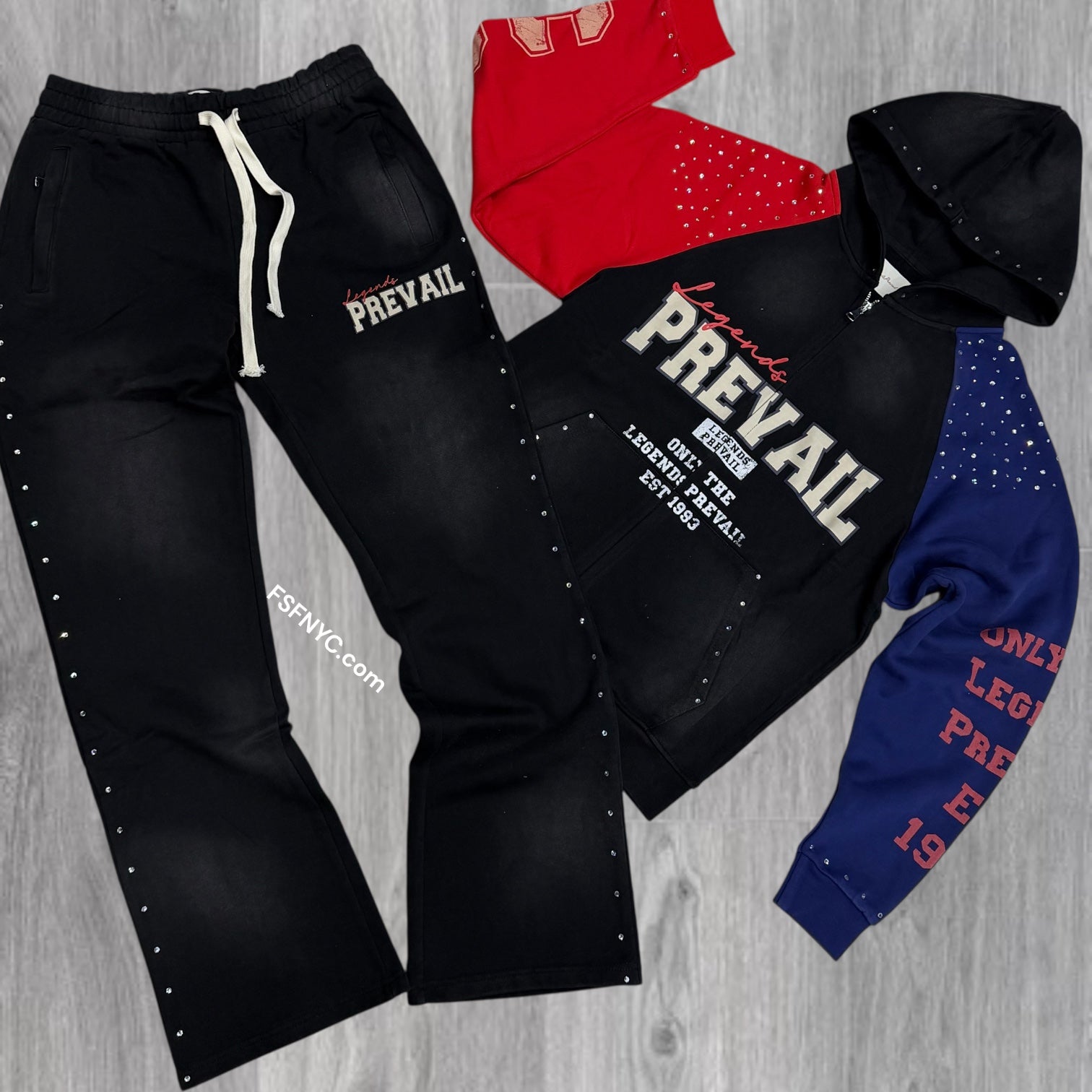 Prevail - Rhinestone Block Sweat Suit - Black