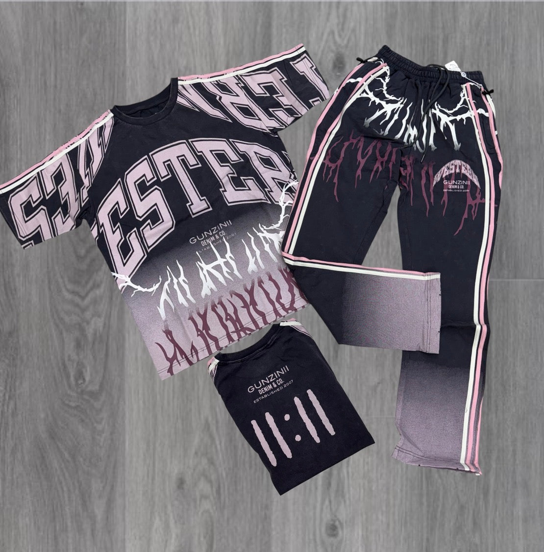 Gunzini - Stacked Pants-T-shirt Set - Purple 728 729