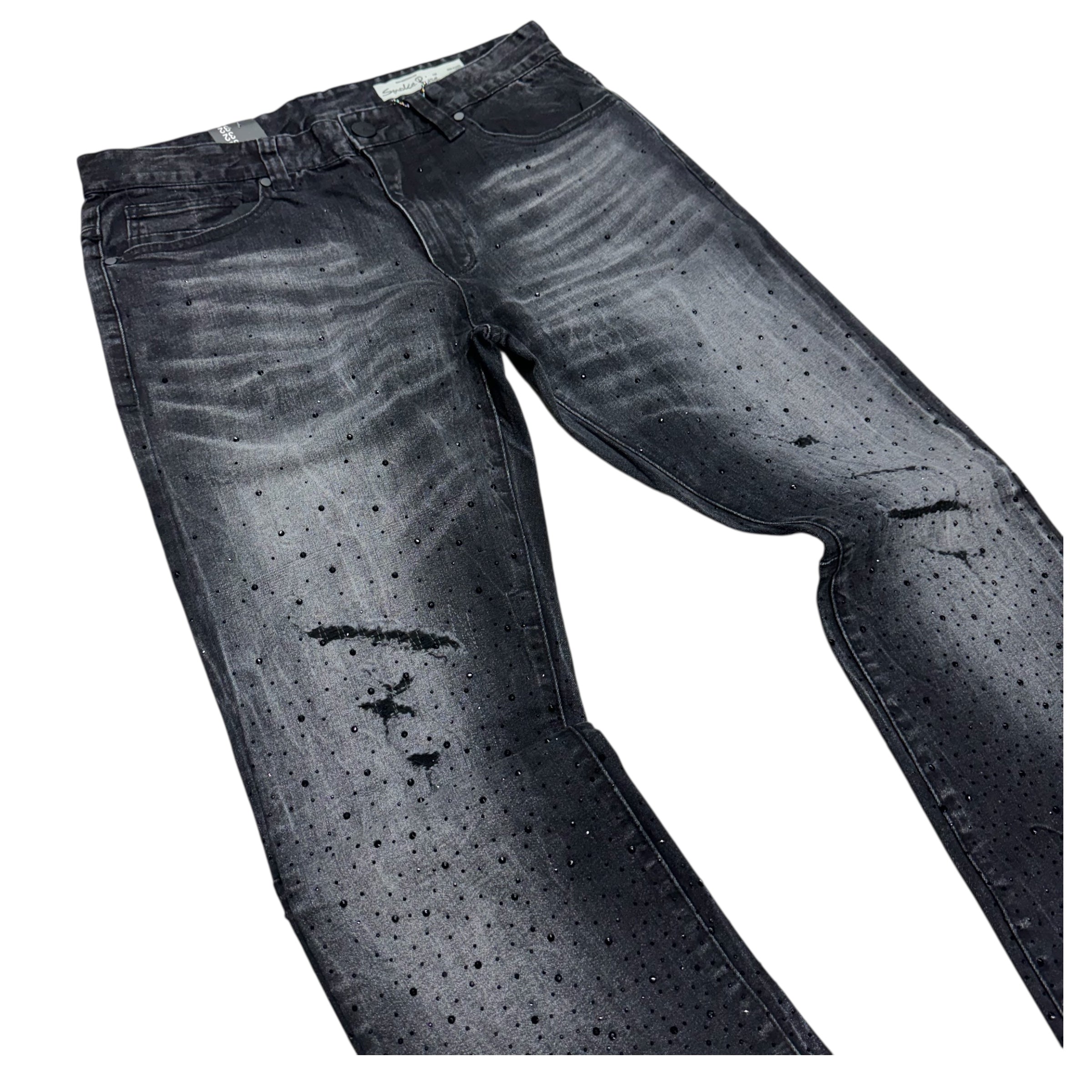 Rise - Flare Rhinestone Denim - HEMATITE BLACK - JP25536