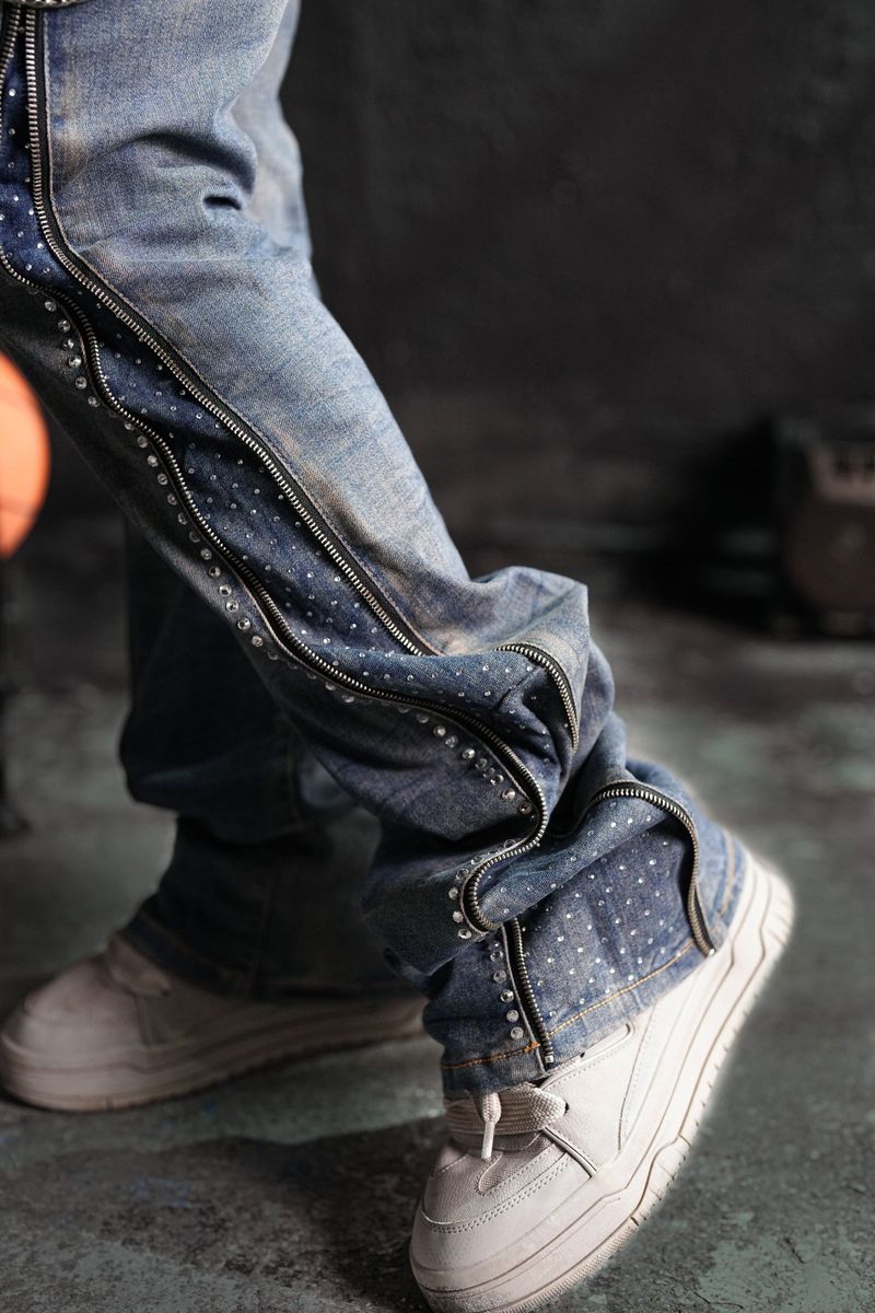 ELITE - Stacked Rhinestone Denim - VINTG BLU - 19453