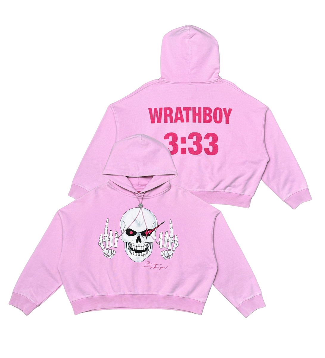 WRATHBOY - 3:33 Crop Hoodie - Pink - 080