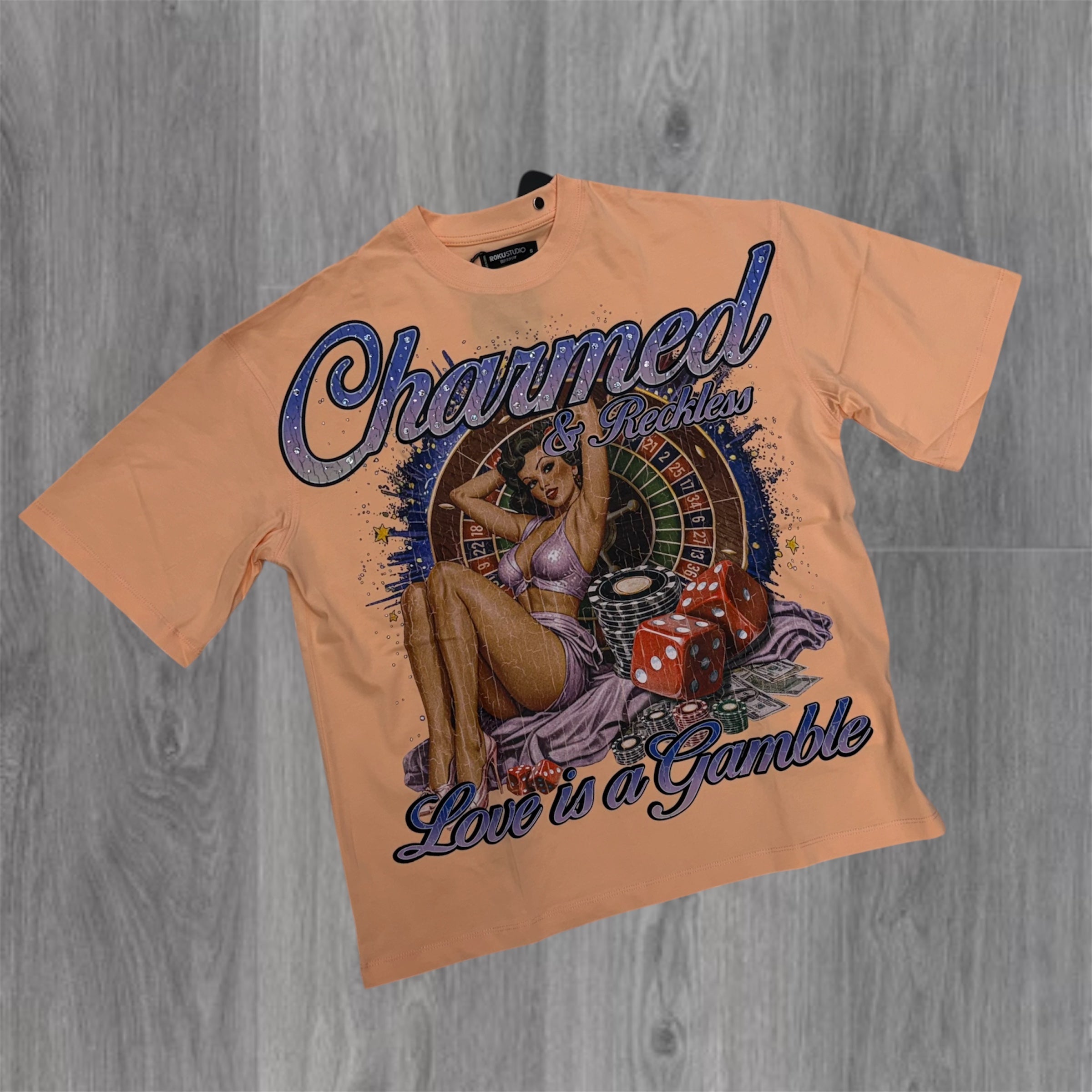 Roku - Charm Rhinestone T-shirt - Guava 1958