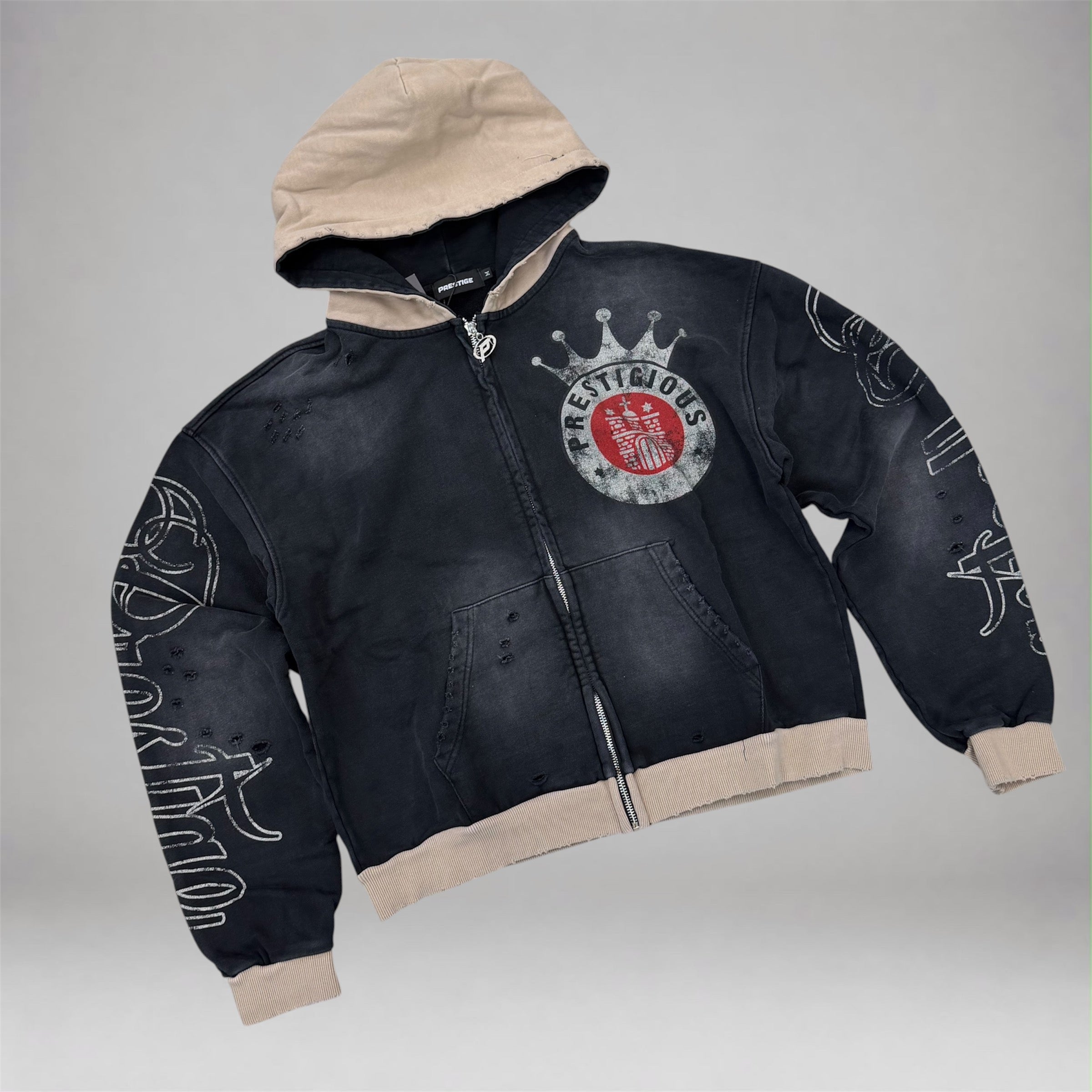 PRESTIGE - Two Tone Crown Zip Hoodie - Black/Brown