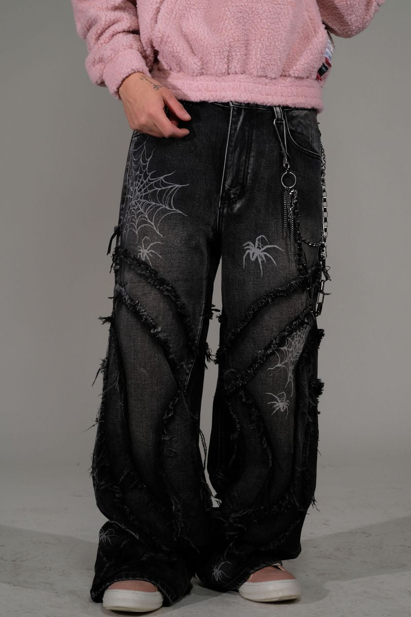 Vicious Baggy Spyder Web Denim Vintage Black VC691