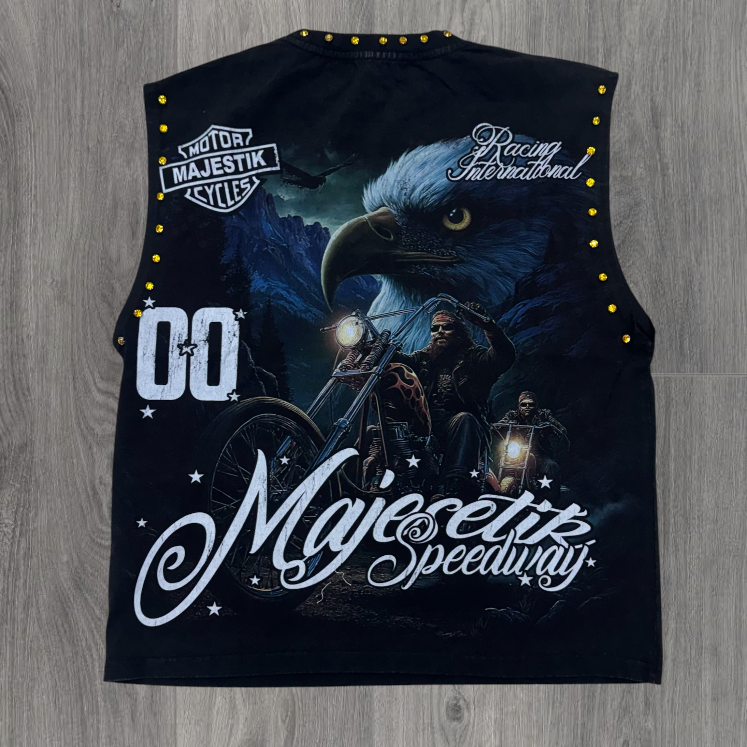 MJSTK - Graphic Sleeveless W/ Rhinestone - Black - 26722
