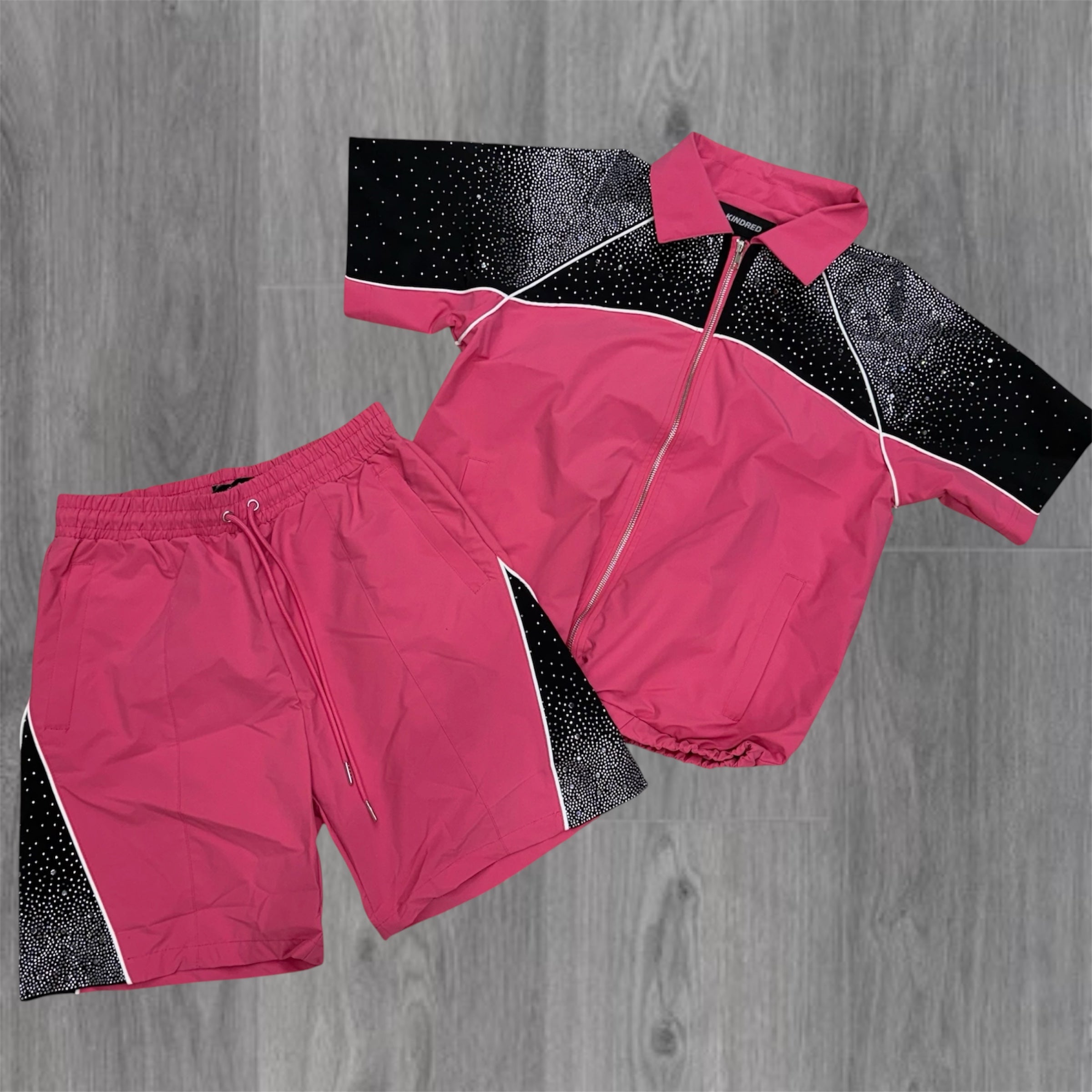 Rhinestones Windbreaker - Set - Pink/Black - 267T