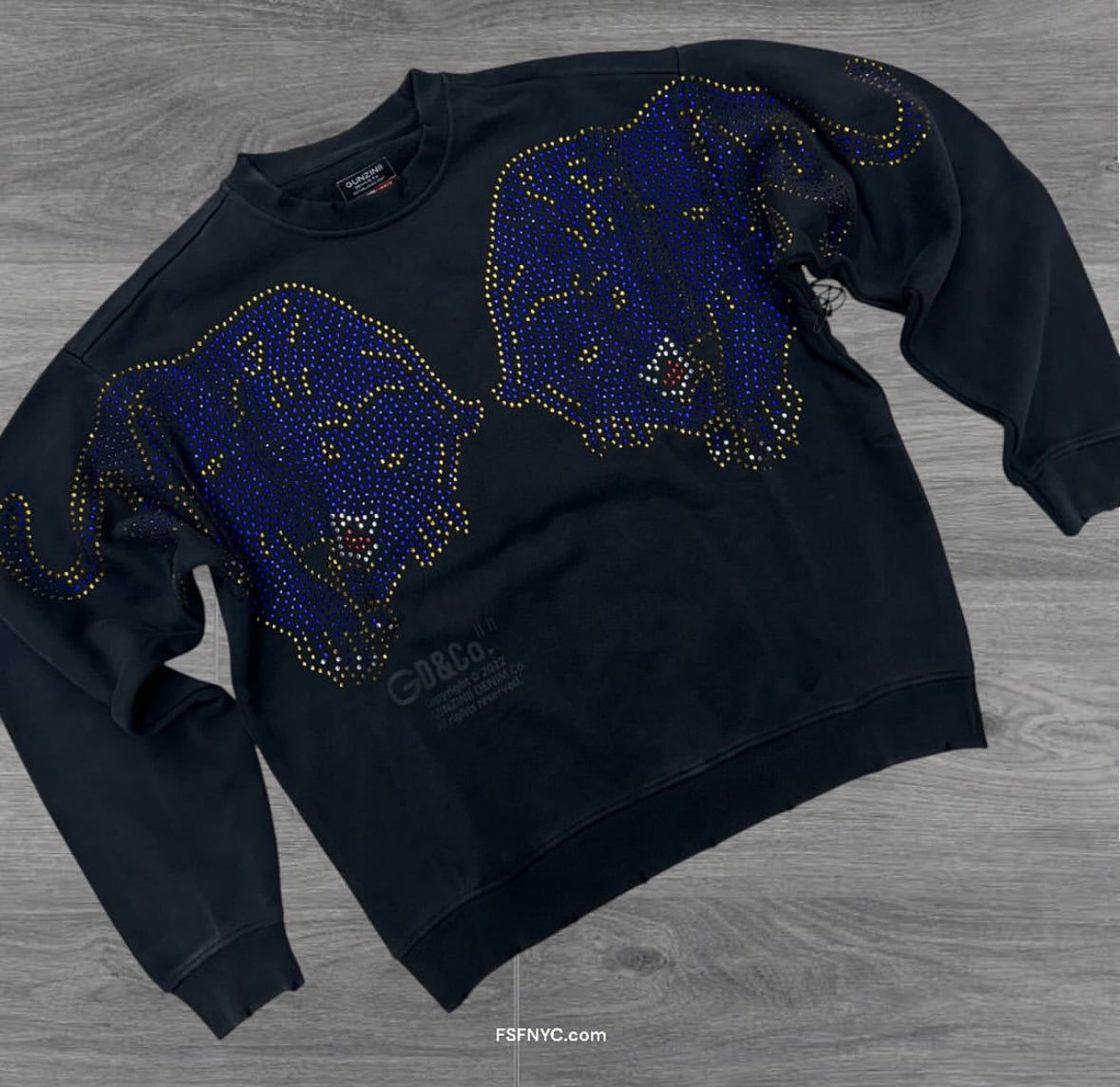 Gunzinii - Rhinestone Crew Sweatshirt - Black - GZ523