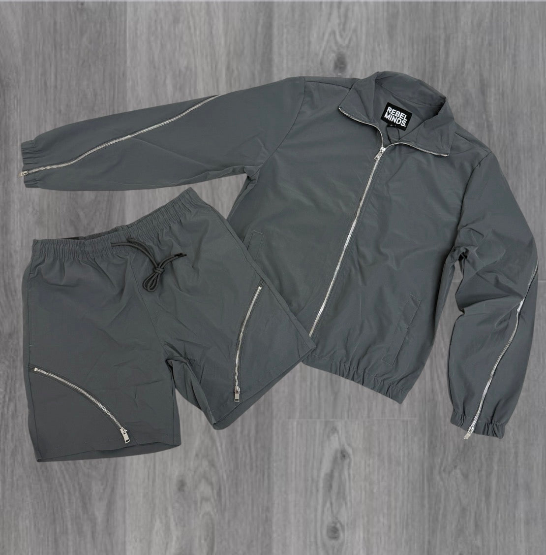 Rebel - SET - Zipper windbreaker Shorts & Jackets - Grey - 901501