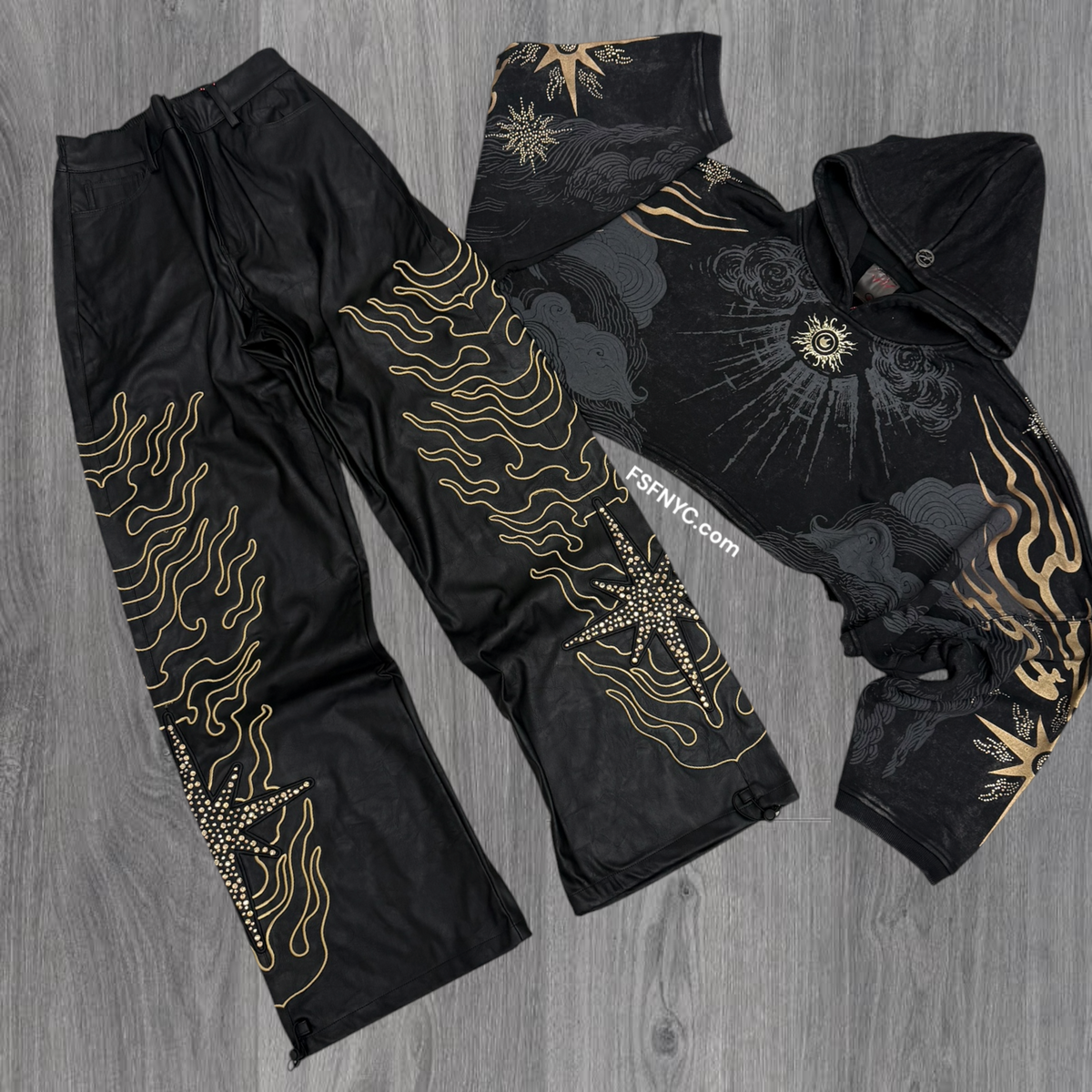 Women - Embellished Crop Set - Black F320