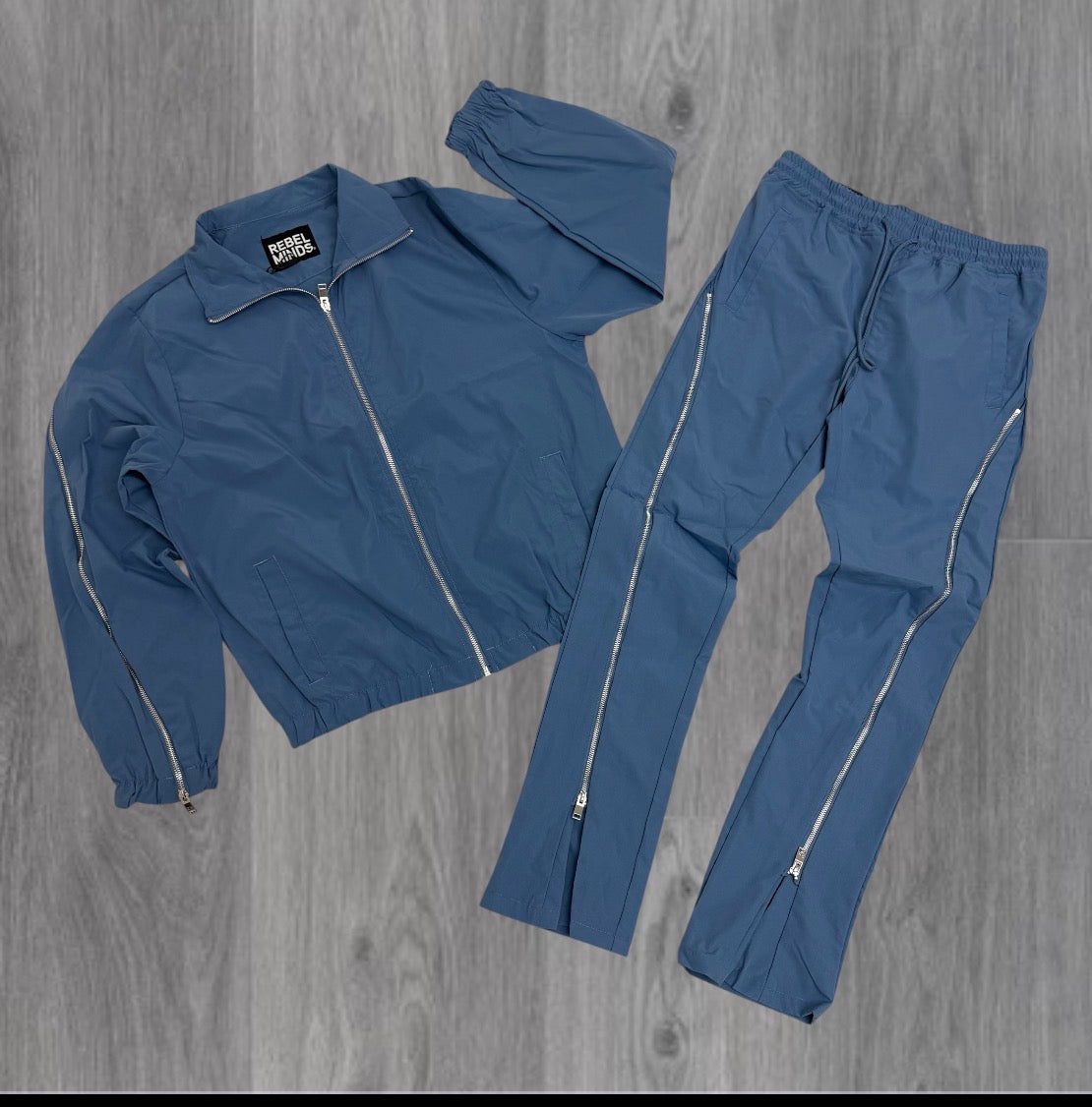 Rebel - SET - Flare Zipper Windbreaker  Pants & Jackets - Ash Blue - 401501