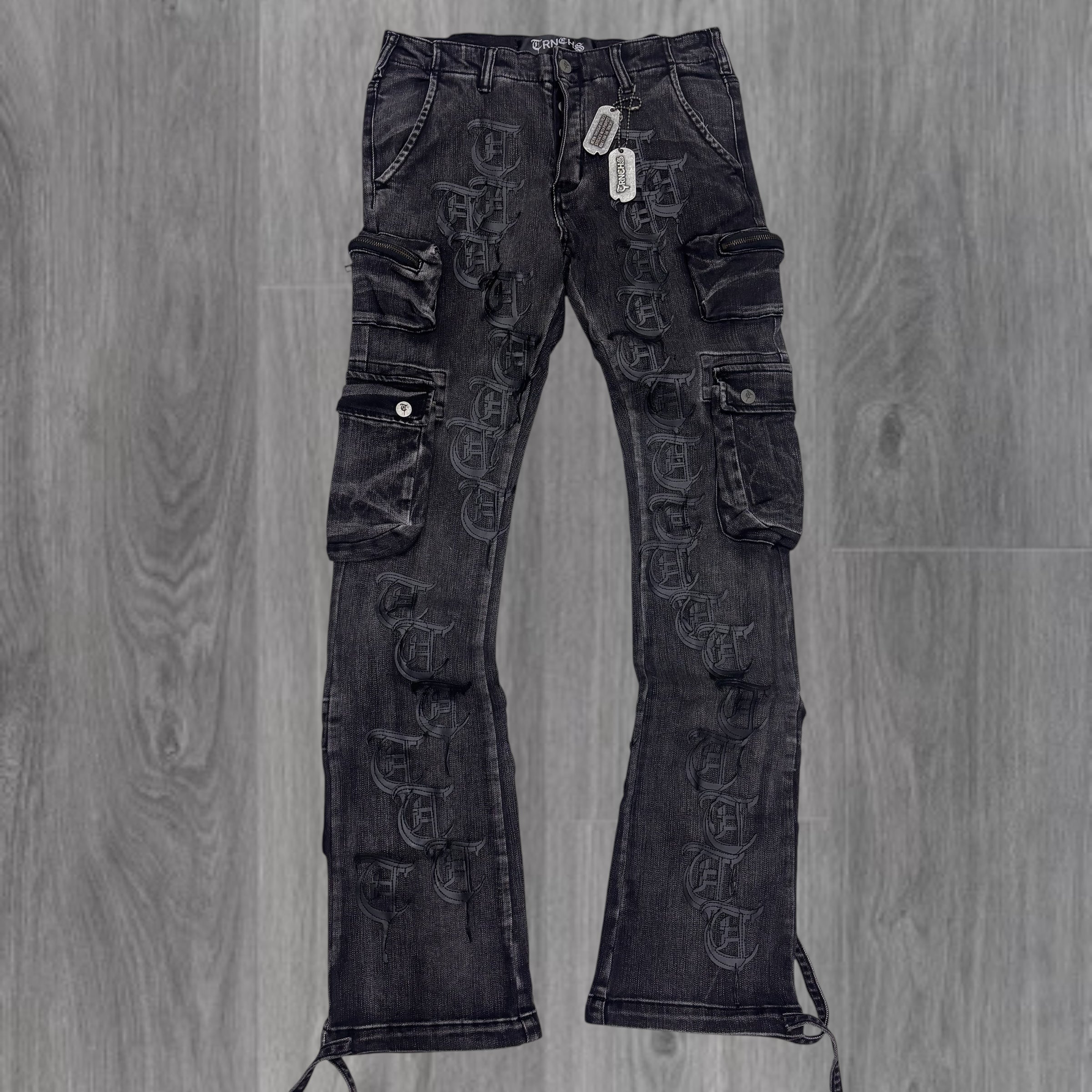 TRNCHS - “REPETITION” Stacked CARGO DENIM - GRYWSH - T37