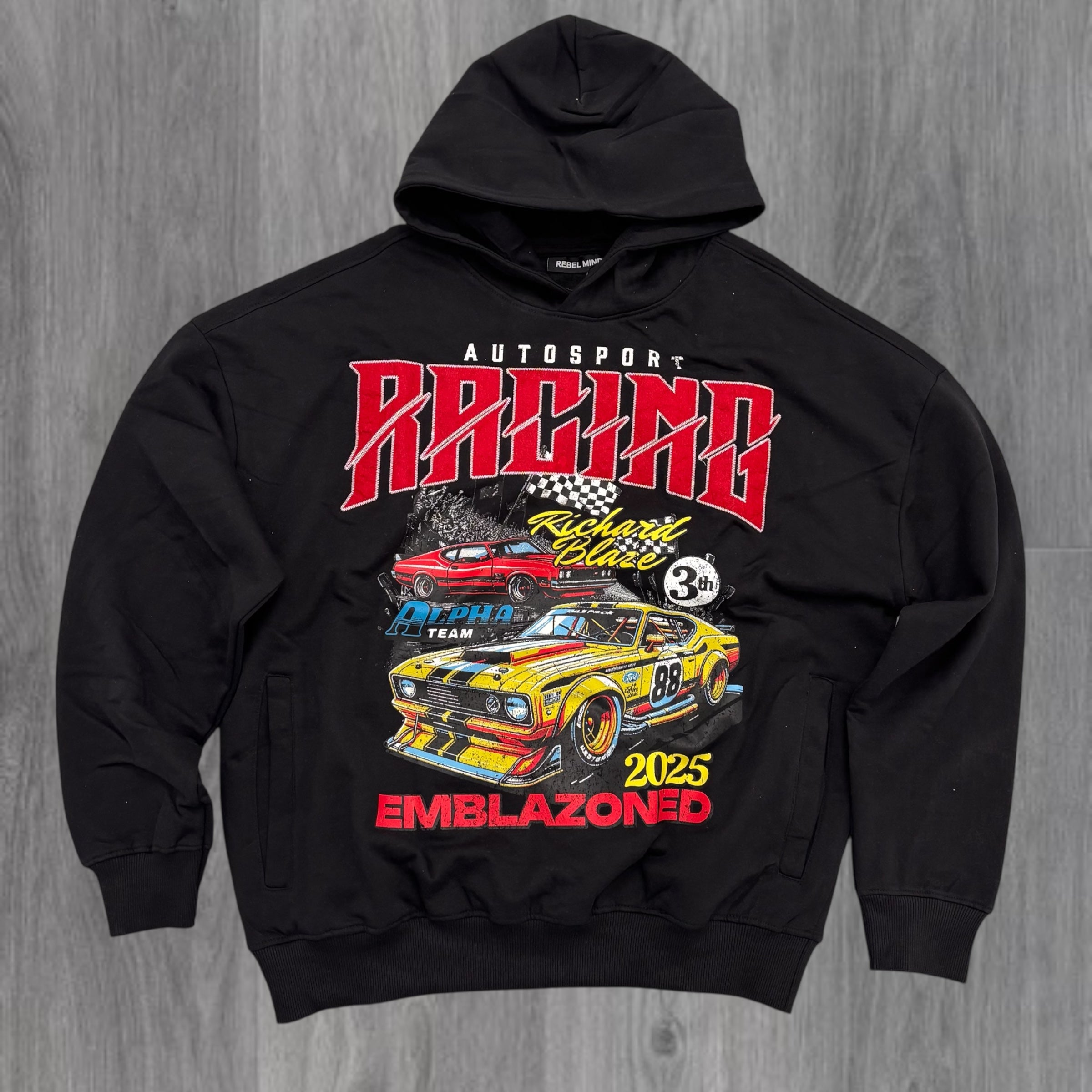 REBEL - RACING HOODIE - BLACK -  345