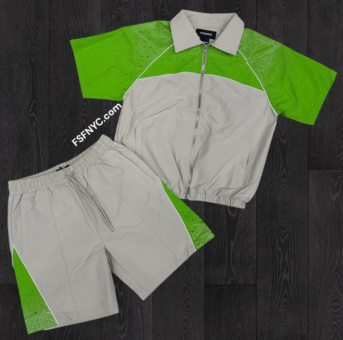 Rhinestones Windbreaker - Set - Green/Khaki - 261T