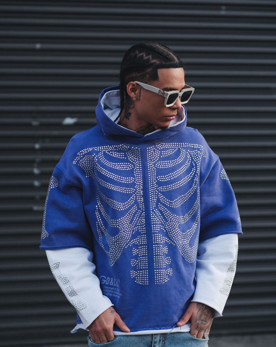 Gunzinii - Rhinestone Skeleton Hoodie - Royal - GZ524